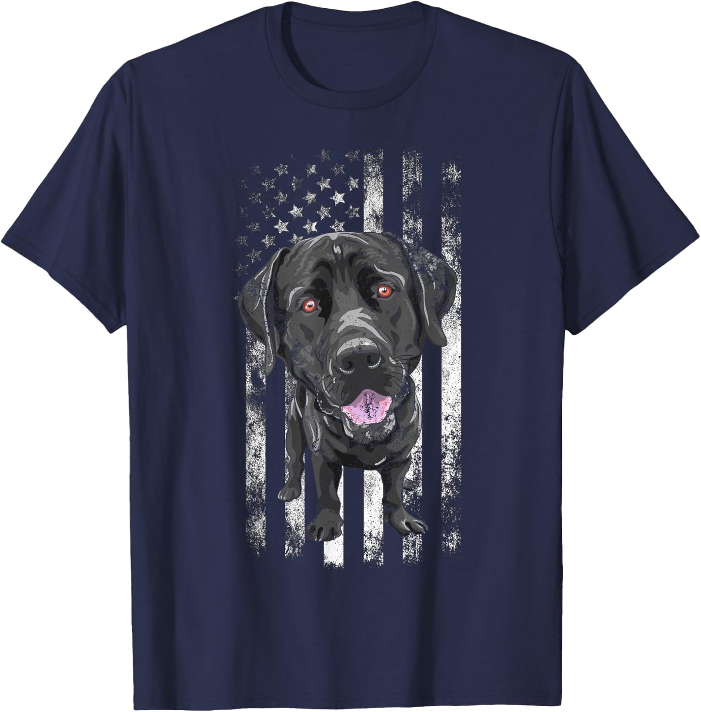 Black Labrador American Flag Patriotic Dog Dad Mom Black Lab Kids Men T-Shirt - T-Shirt | Navy