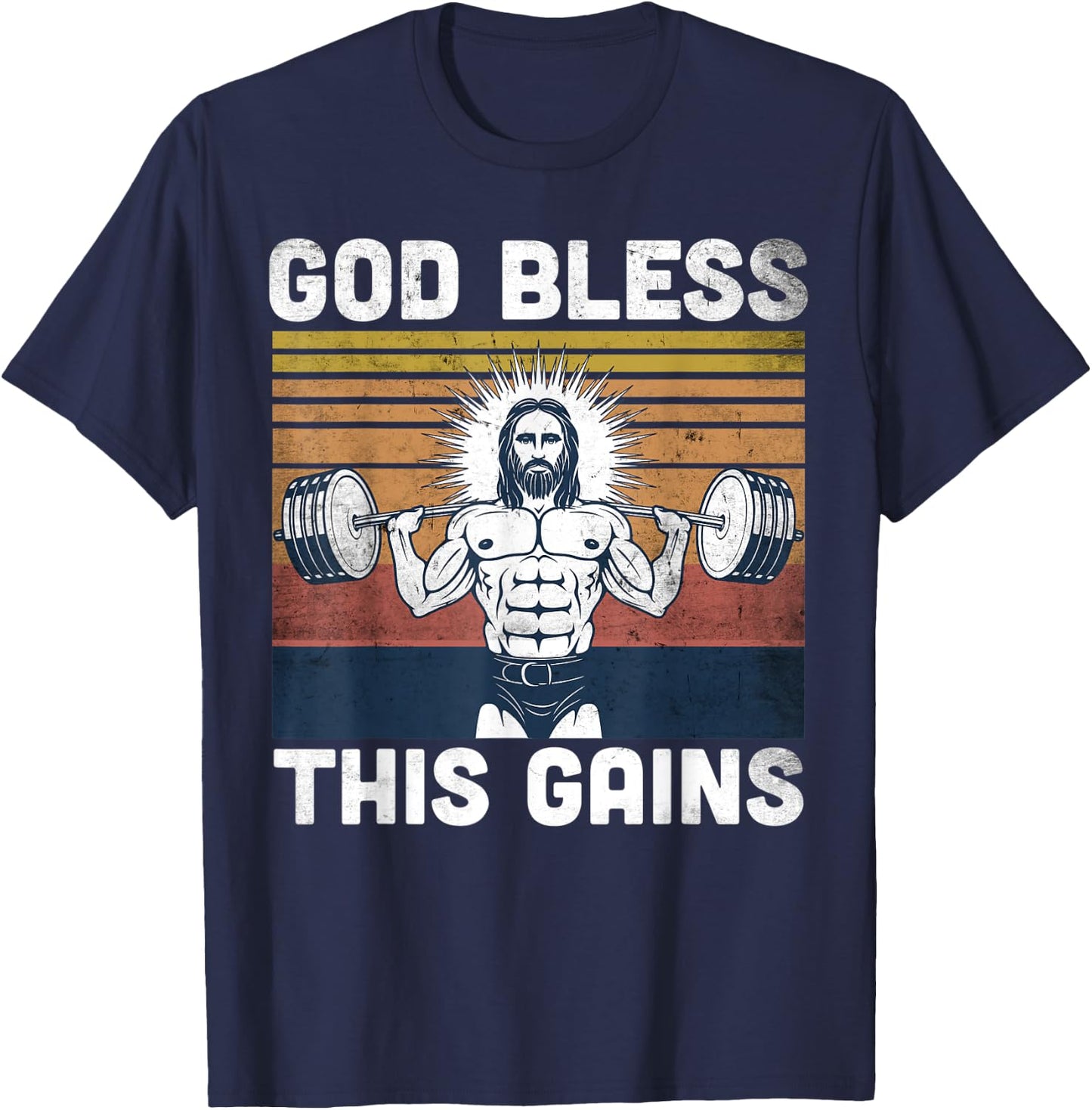 God Bless This Gains - Jesus Workout Strength T-Shirt - T-Shirt | Navy
