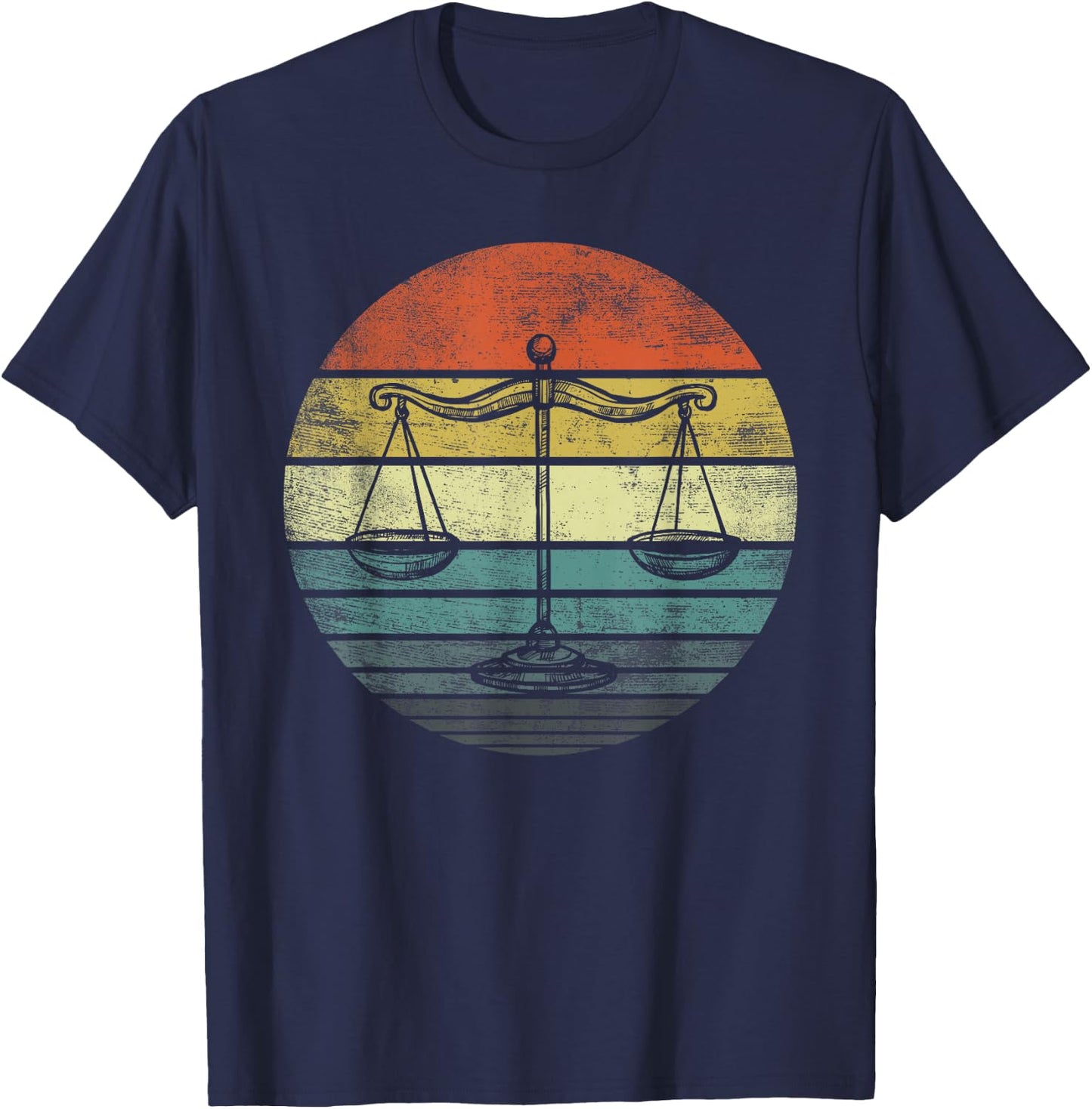 Lawyer Gift Retro Sunset Scale of Justice Student Law School T-Shirt - T-Shirt | Navy