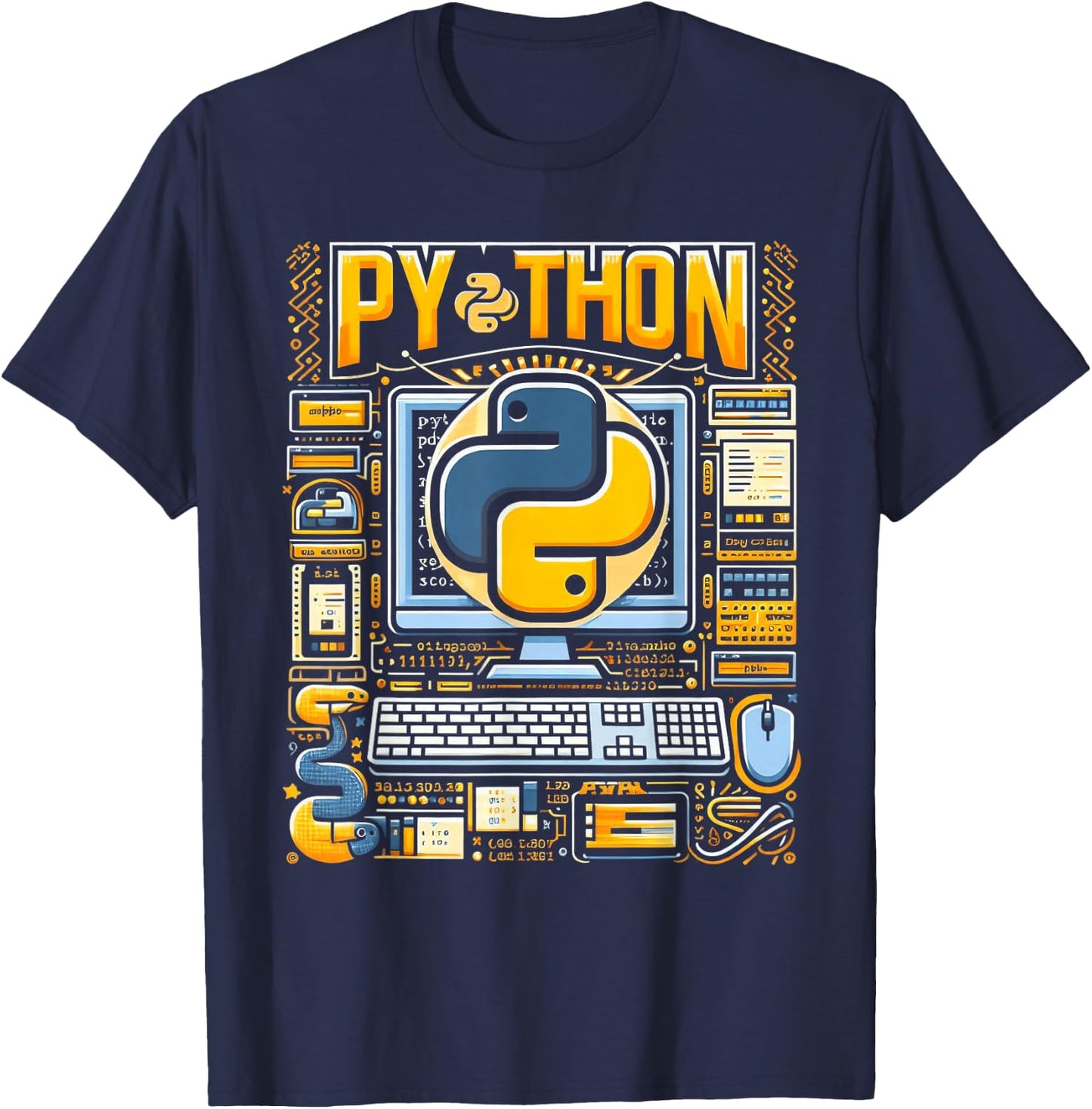 Python Dev Programming Python Programming, -Adults , Black, Small, Short Sleeve T-Shirt - T-Shirt | Navy