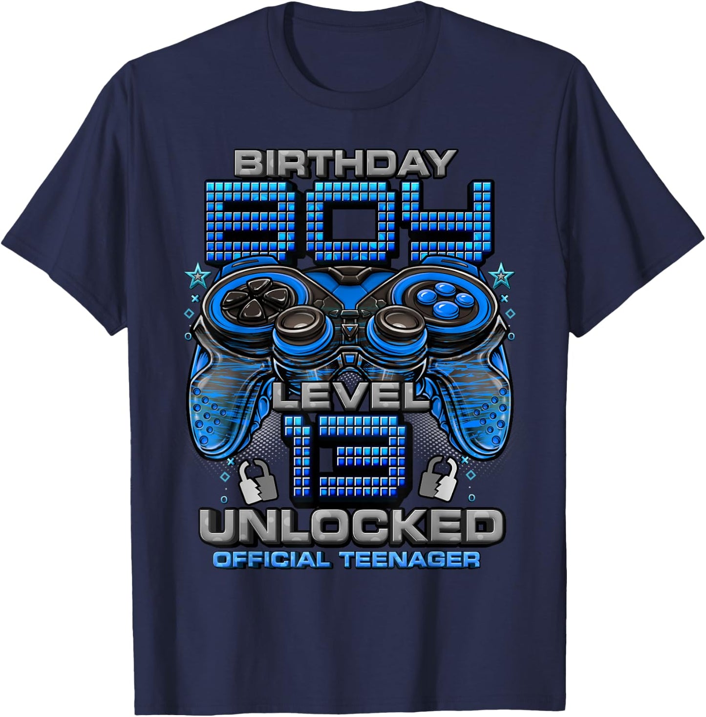 Level 13 Unlocked Awesome Since 2010 13th Birthday Gaming T-Shirt - T-Shirt | Navy