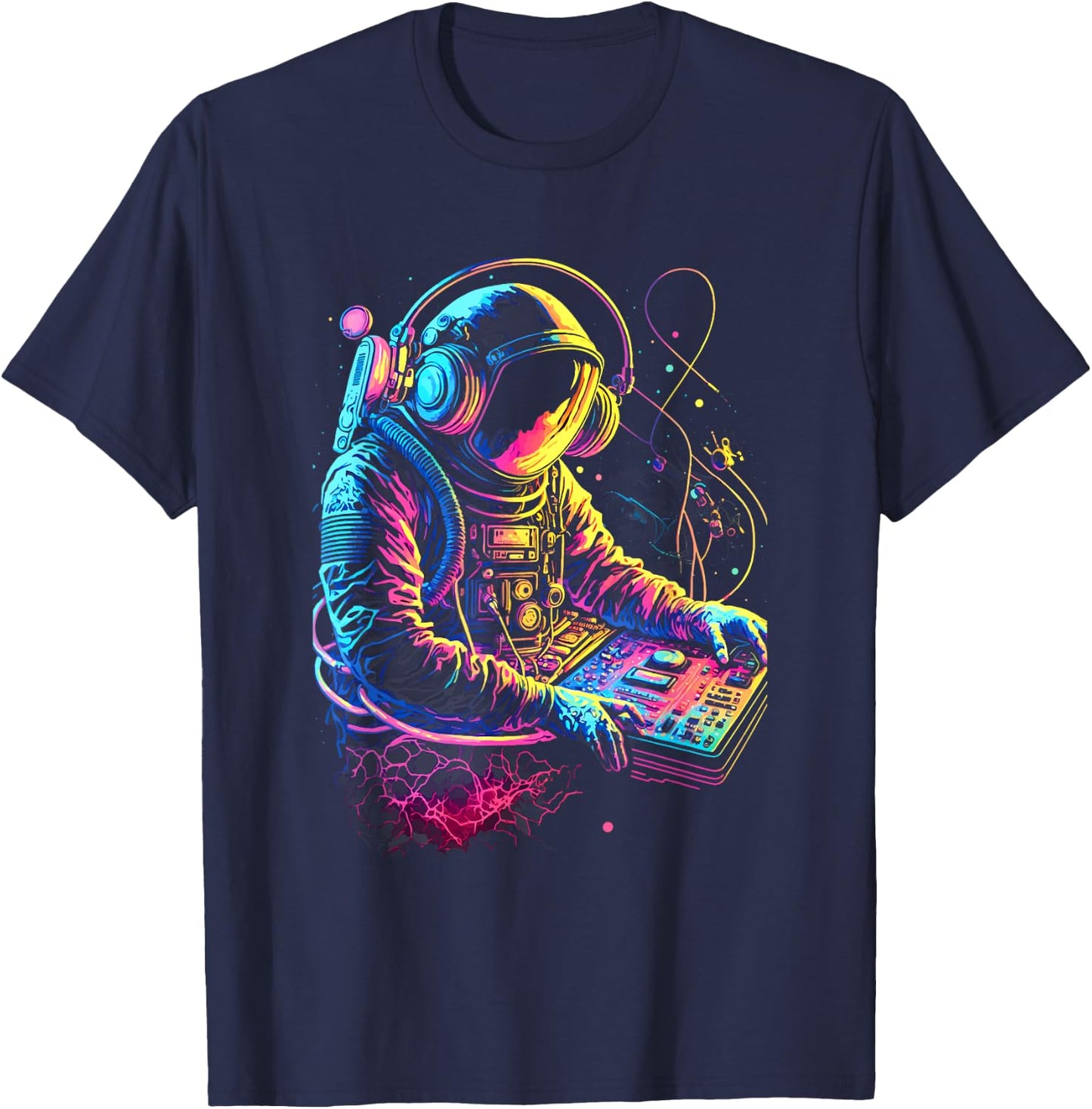 Funky Astronaut DJ in Space: EDM Graphic T-Shirt - T-Shirt | Navy