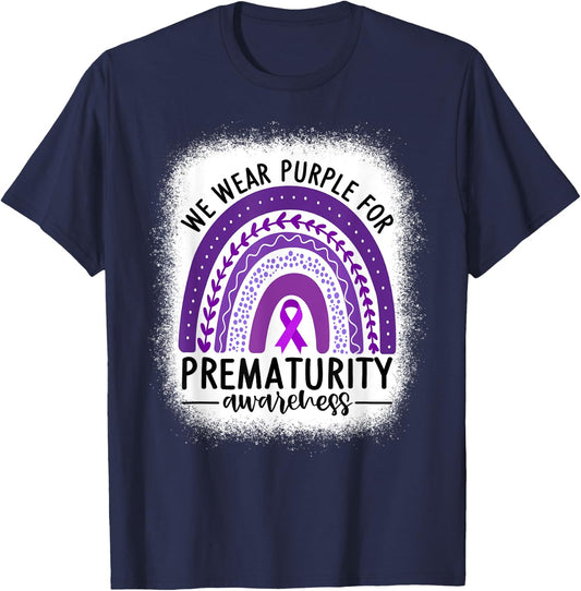 Rainbow Preemie - We Wear Purple for Prematurity Awareness T-Shirt - T-Shirt | Navy
