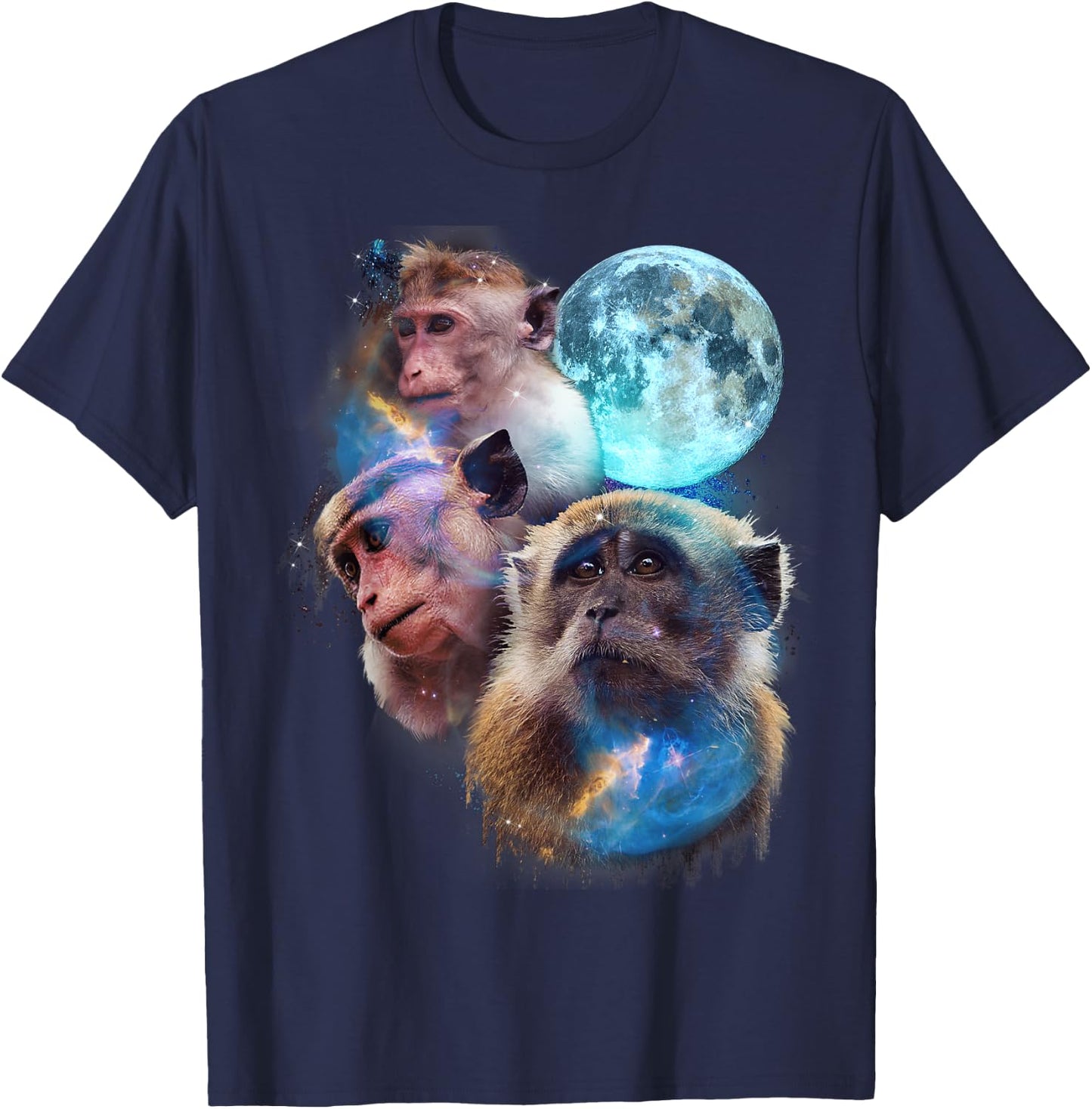 3 Moon Monkey Art Funny Ape Primate Animal Lovers Graphic T-Shirt - T-Shirt | Navy