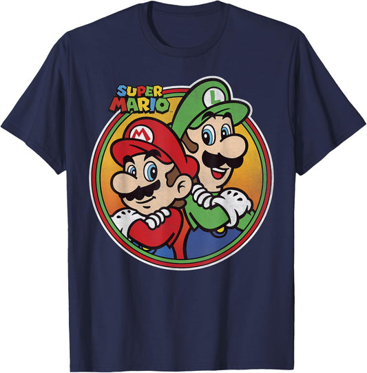 Nintendo Super Mario & Luigi Brothers Circle T-Shirt - T-Shirt | Navy