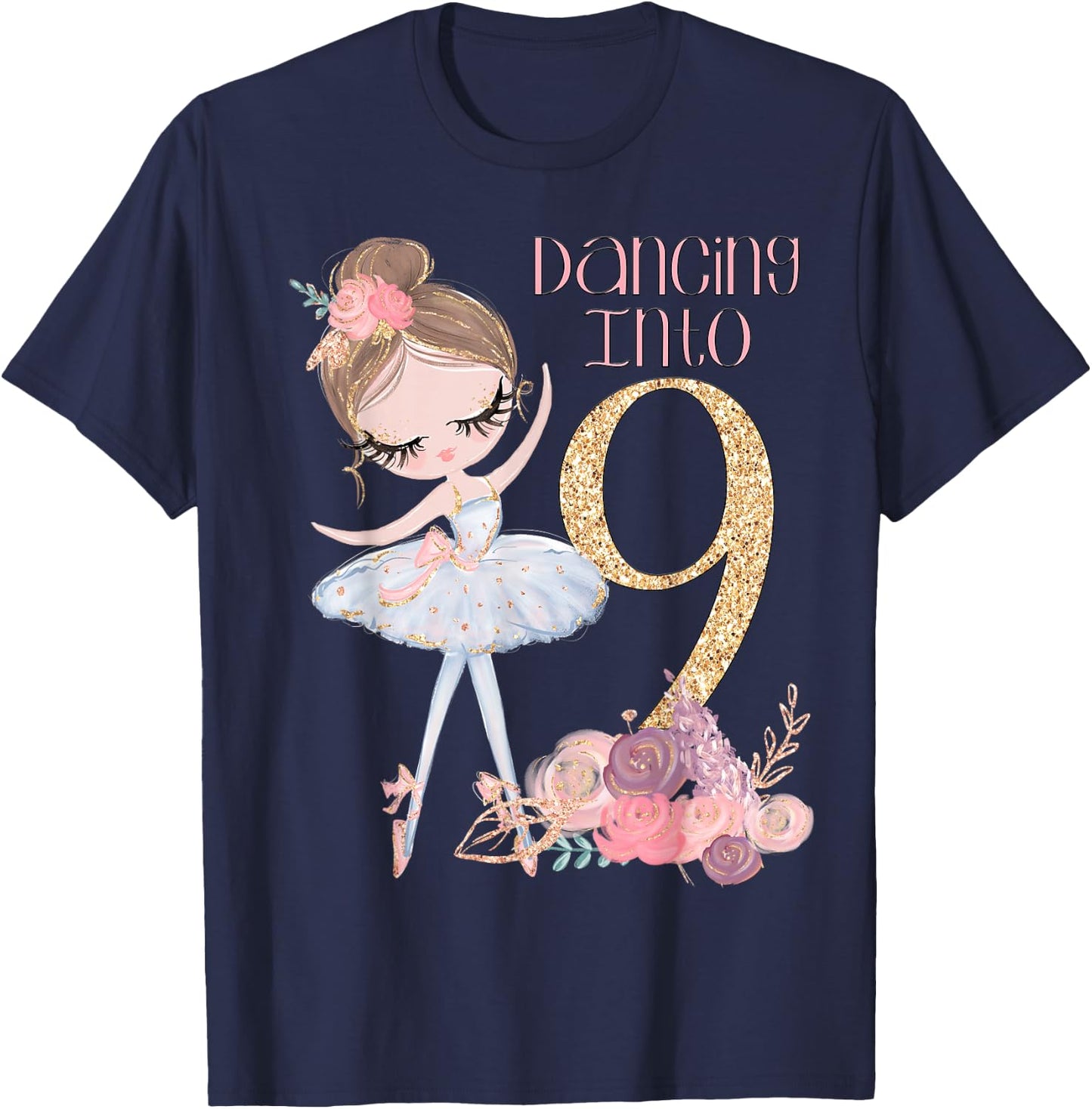 9th Birthday Ballerina Party Ballet Dancer Outfit Girls Nine T-Shirt - T-Shirt | Navy