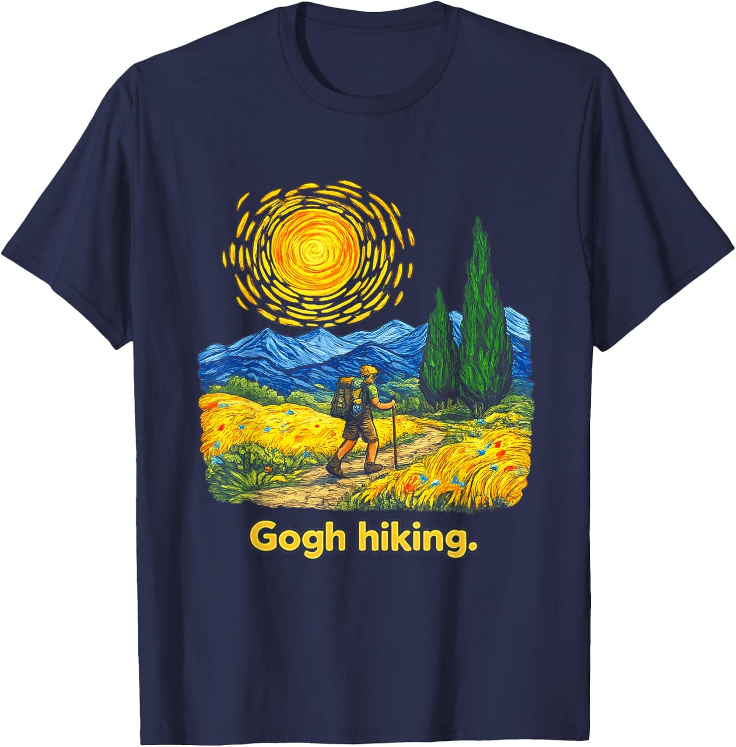 Gogh Hiking Funny Outdoorsy Van Gogh Art Nature Hiker T-Shirt - T-Shirt | Navy