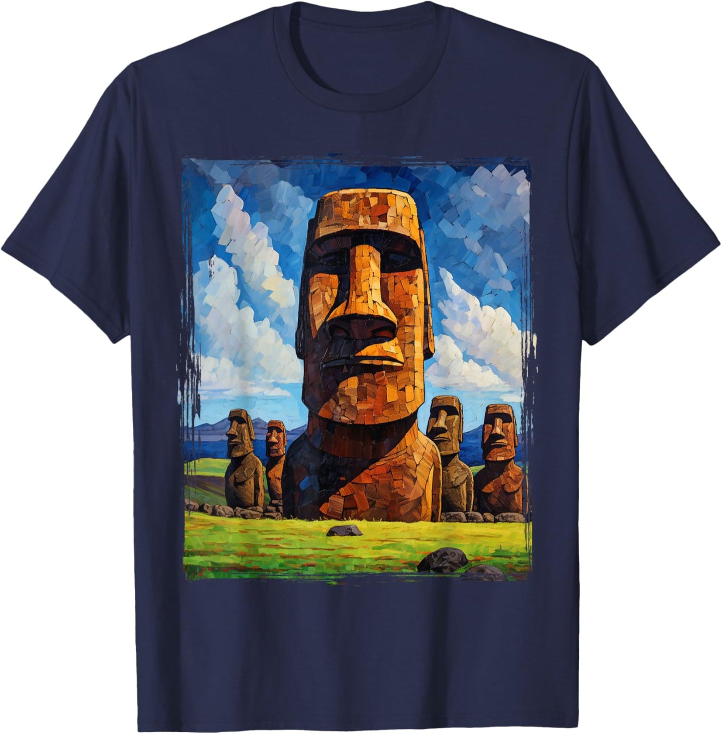 Easter Island Moai Statue Monolith World Mystery T-Shirt - T-Shirt | Navy