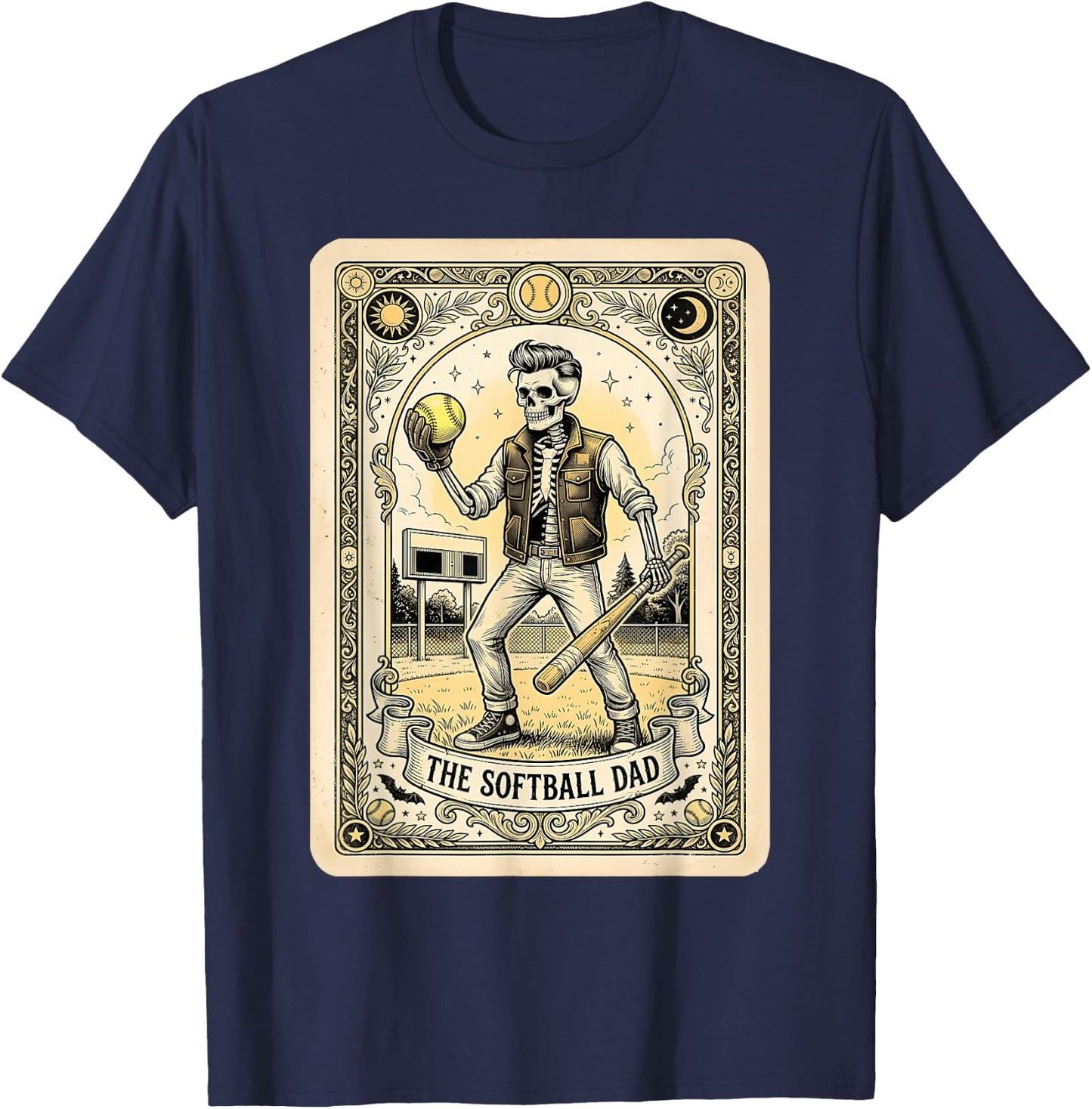 Softball Dad Tarot Card Skeleton Sports Fathers Day Men T-Shirt - T-Shirt | Navy