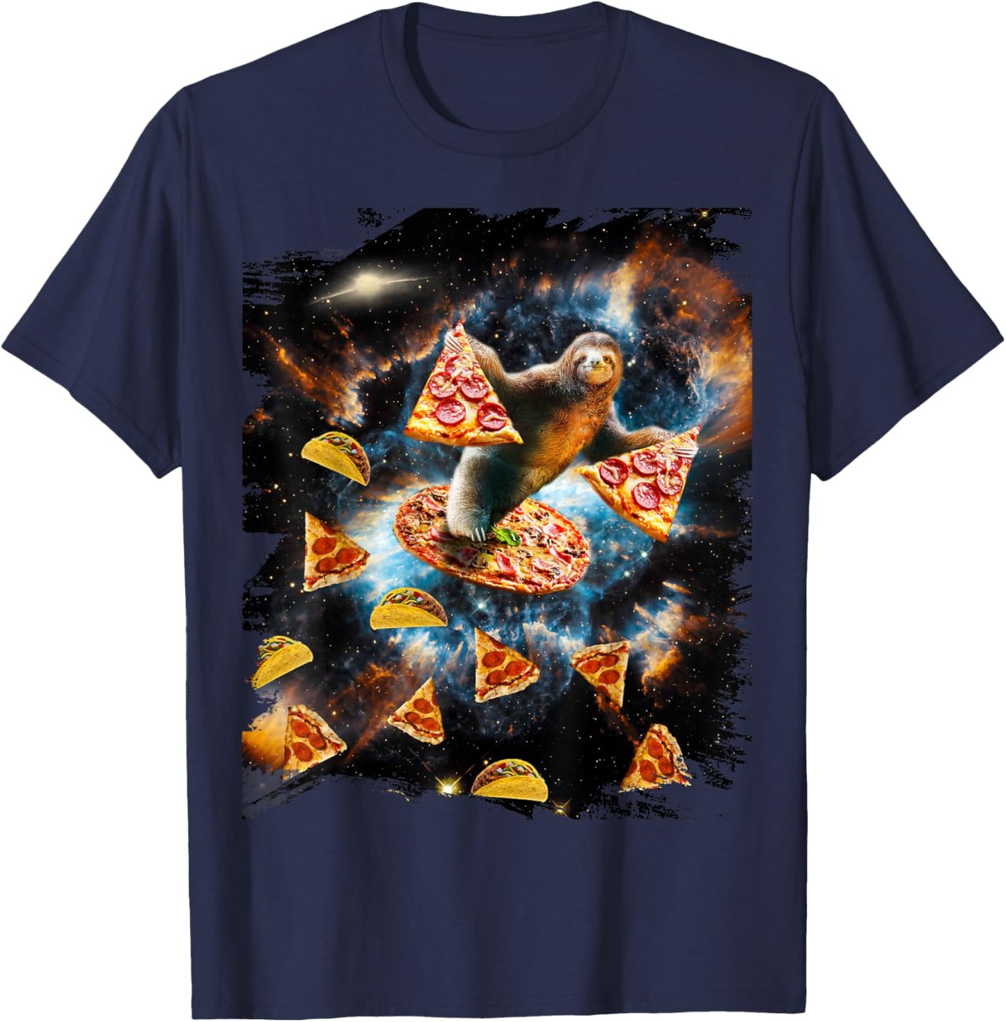 Galaxy Sloth Eating Pizza Taco In Space T-Shirt - T-Shirt | Navy