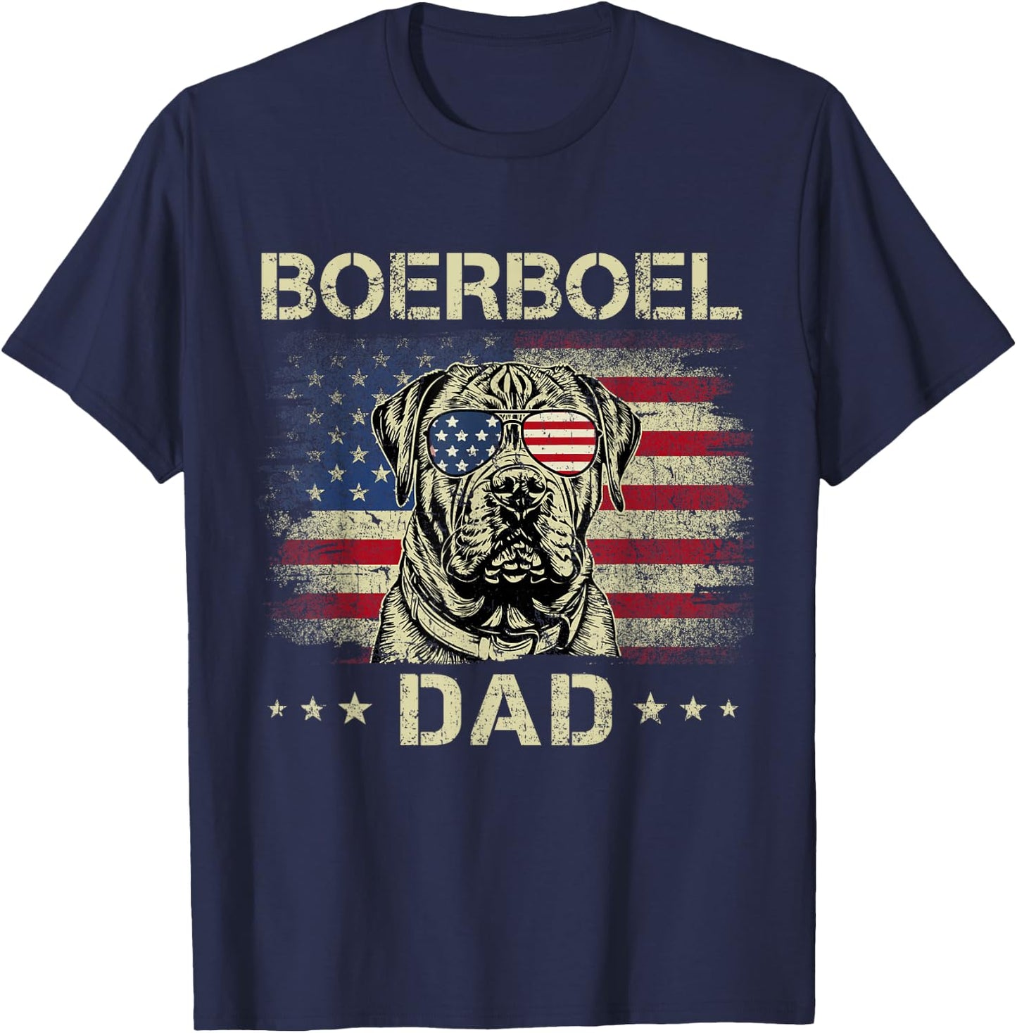 Boerboel Dad Dog Vintage American Flag 4th Of July Women Kids T-Shirt - T-Shirt | Navy