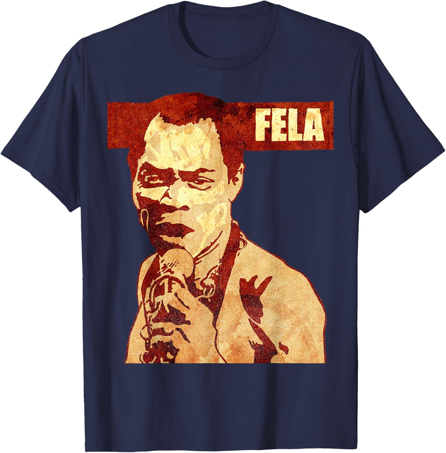 WellRed -Adults Fela Kuti Graphic Black Small Classic Fit Short Sleeve T-Shirt - T-Shirt | Navy