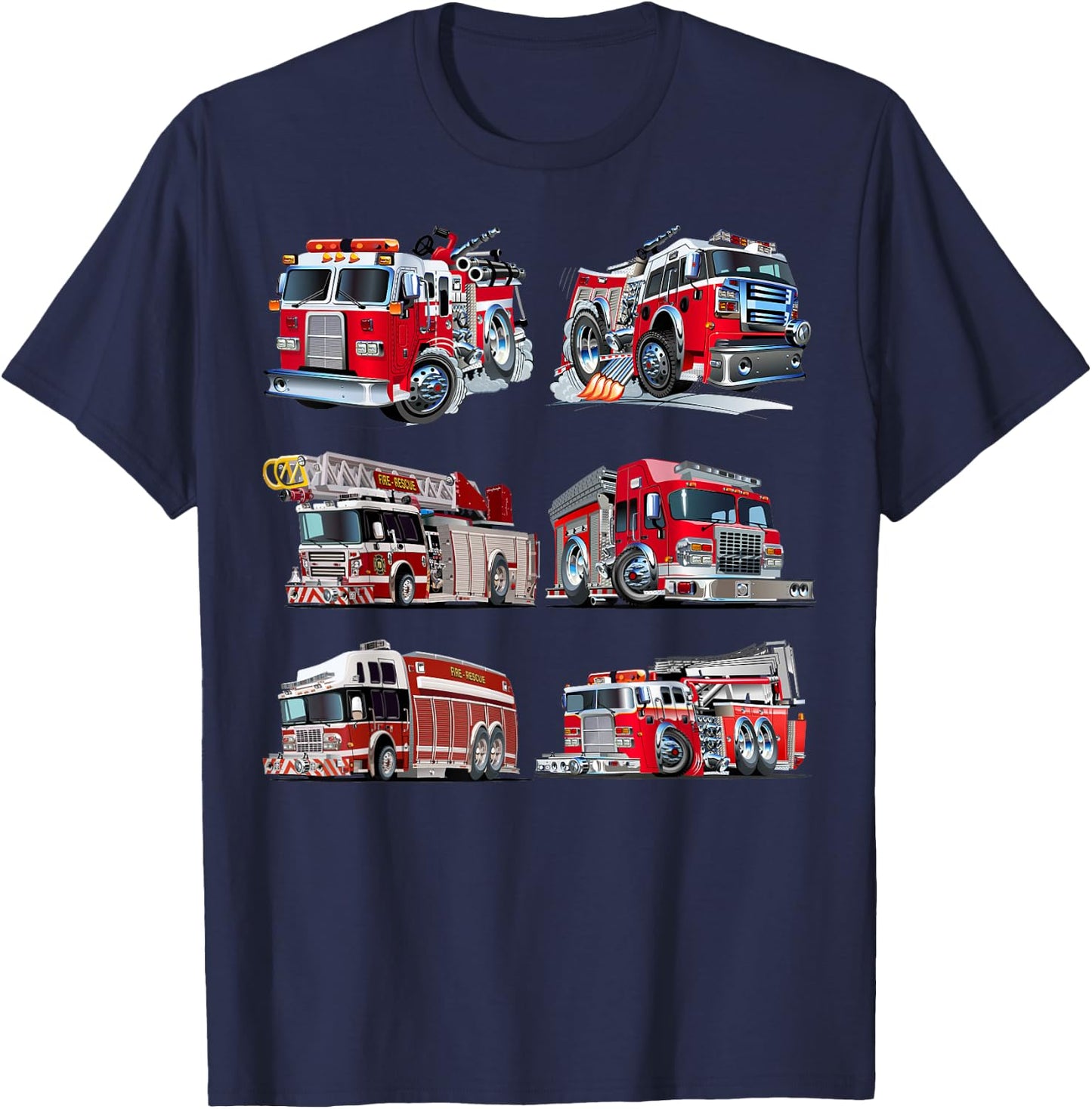 Types of Fire Truck Boy Toddler Kids Firefighter Xmas T-Shirt - T-Shirt | Navy
