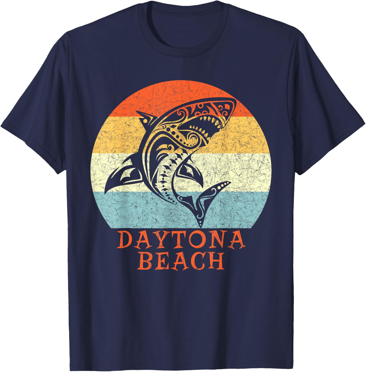 Daytona Beach, Florida Vintage Retro Tribal Shark Vacation T-Shirt - T-Shirt | Navy