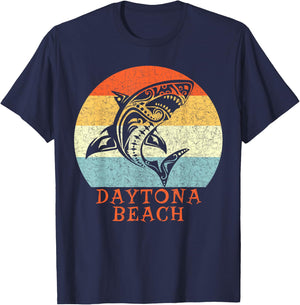 Daytona Beach, Florida Vintage Retro Tribal Shark Vacation T-Shirt - T-Shirt | Navy