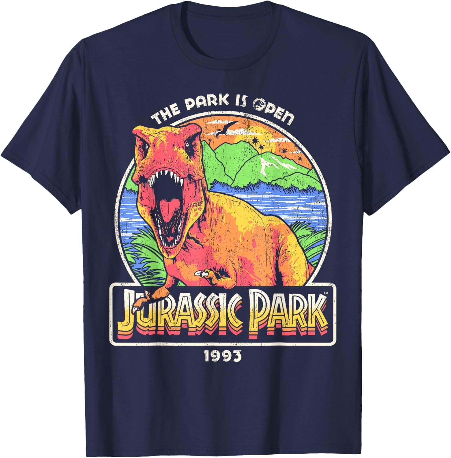 Jurassic Park 1993 The Park Is Open Jurassic Park Logo T-Shirt - T-Shirt | Navy