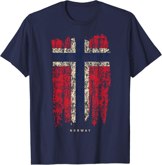 Vintage Norway Flag Retro Norwegian T-Shirt - T-Shirt | Navy