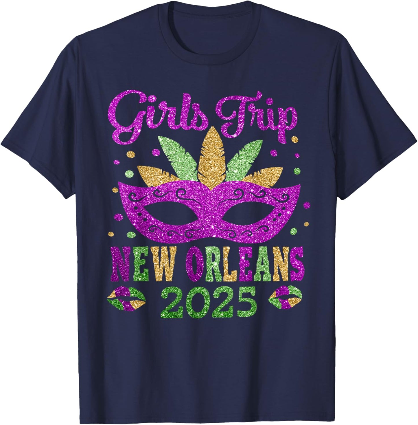 Girls Trip New Orleans 2025 Mardi Gras Mask Beads Matching T-Shirt - T-Shirt | Navy
