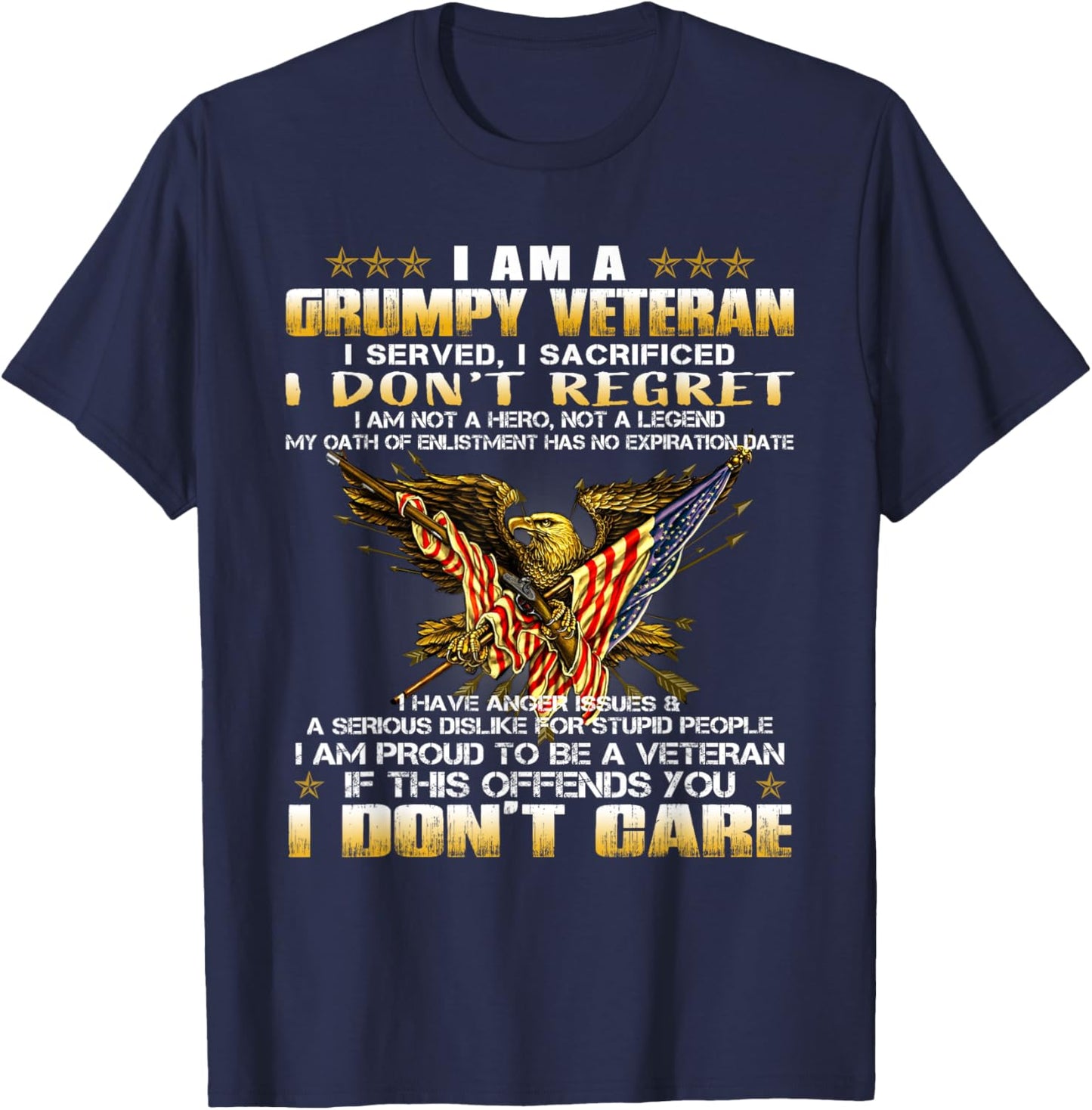 4th of July I Am A Grumpy Old Veteran Vintage Army Gift T-Shirt - T-Shirt | Navy
