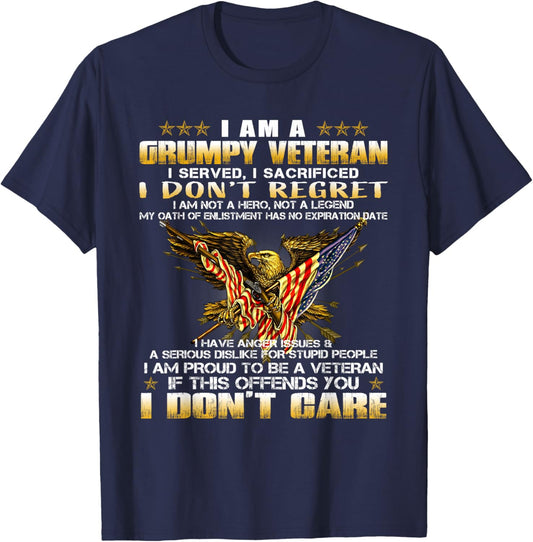 4th of July I Am A Grumpy Old Veteran Vintage Army Gift T-Shirt - T-Shirt | Navy