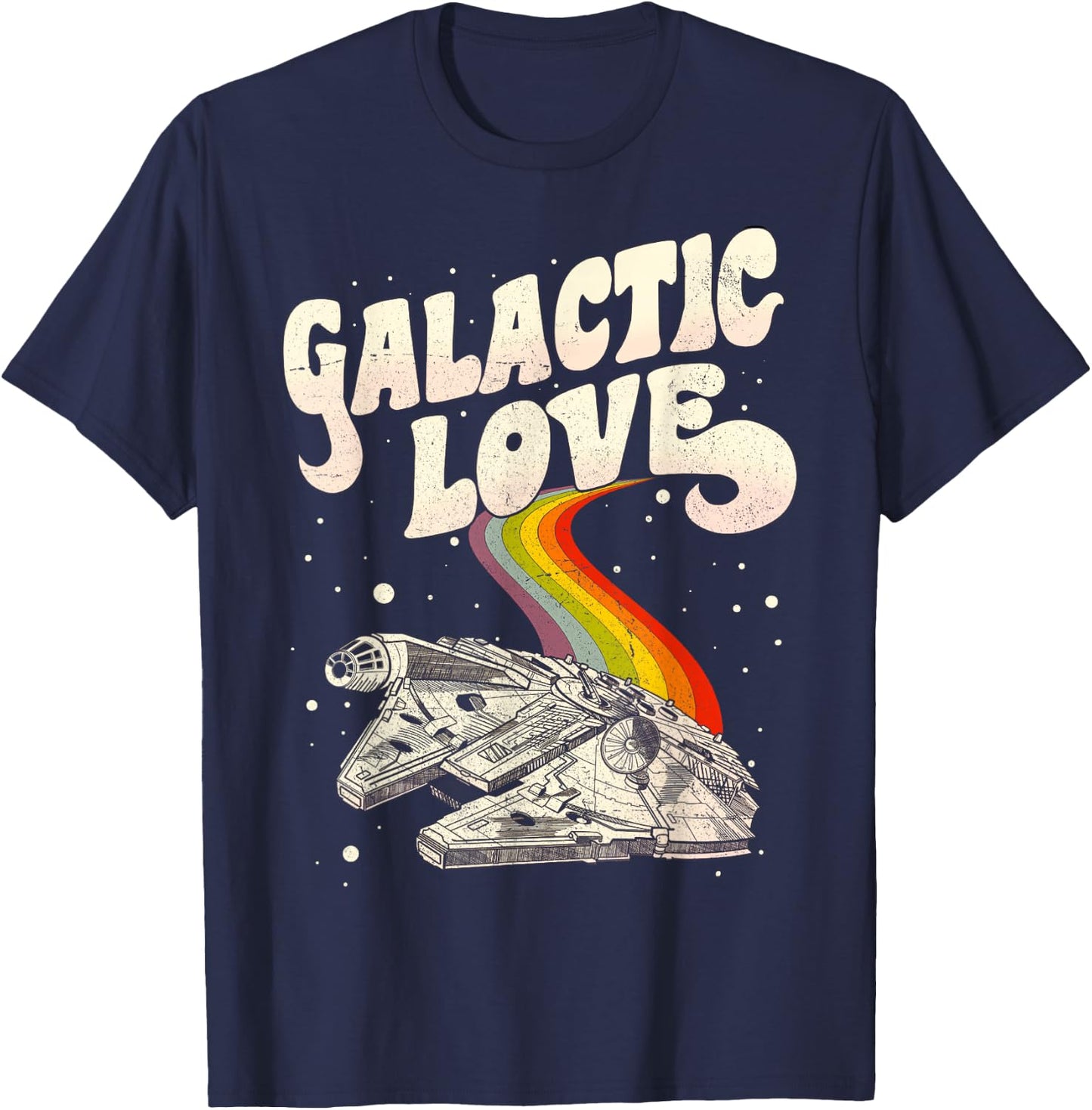 Star Wars Rainbow Millennium Falcon Galactic Love T-Shirt - T-Shirt | Navy