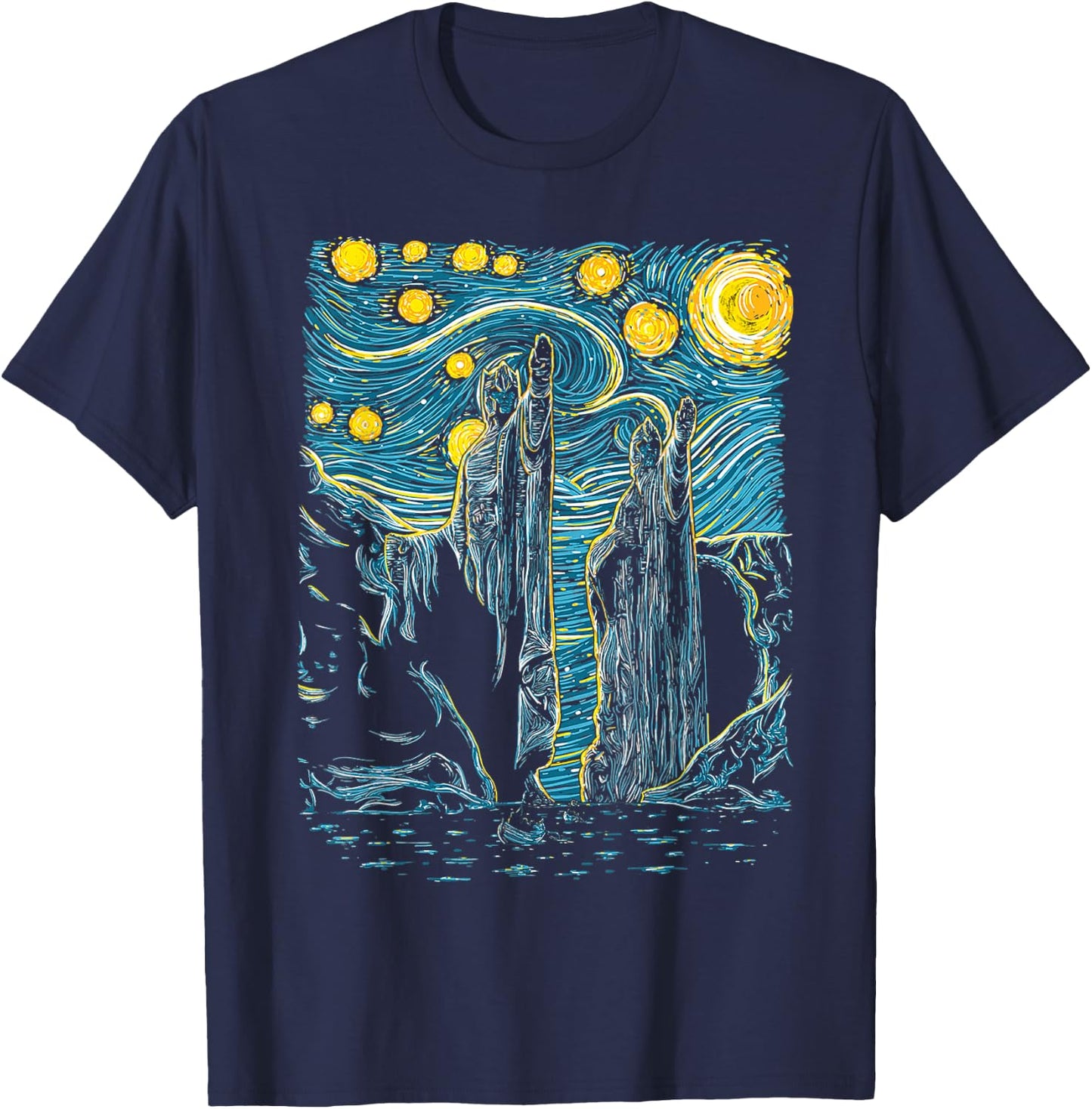 Argonath Starry Night Van Gogh Style T-Shirt - T-Shirt | Navy