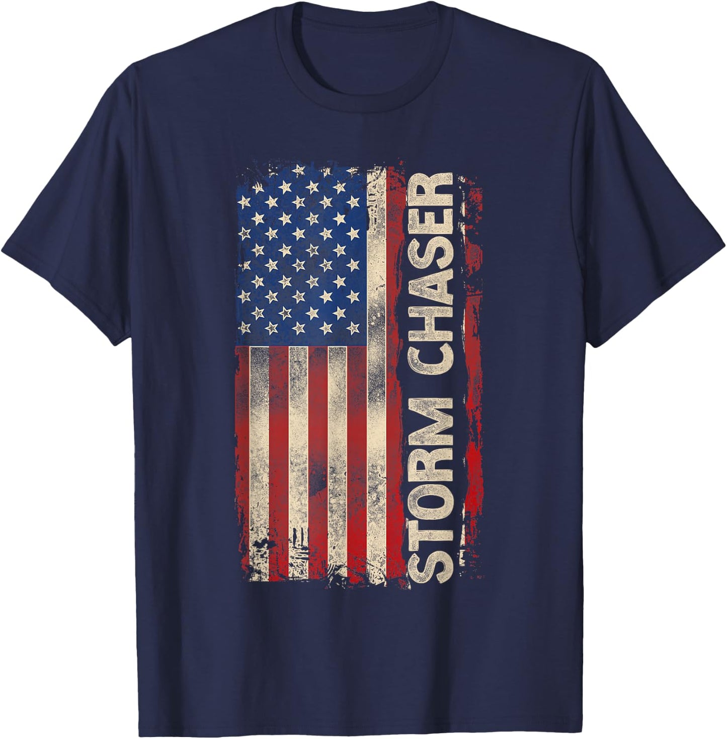 Storm Chaser Hurricane Meteorology Tornado Usa American Flag T-Shirt - T-Shirt | Navy