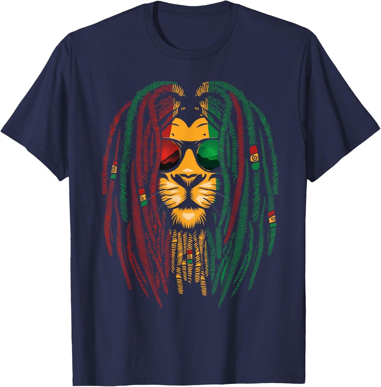 Lion Dreadlocks Reggae Wild Cat Rasta Africa Rastafarian T-Shirt - T-Shirt | Navy