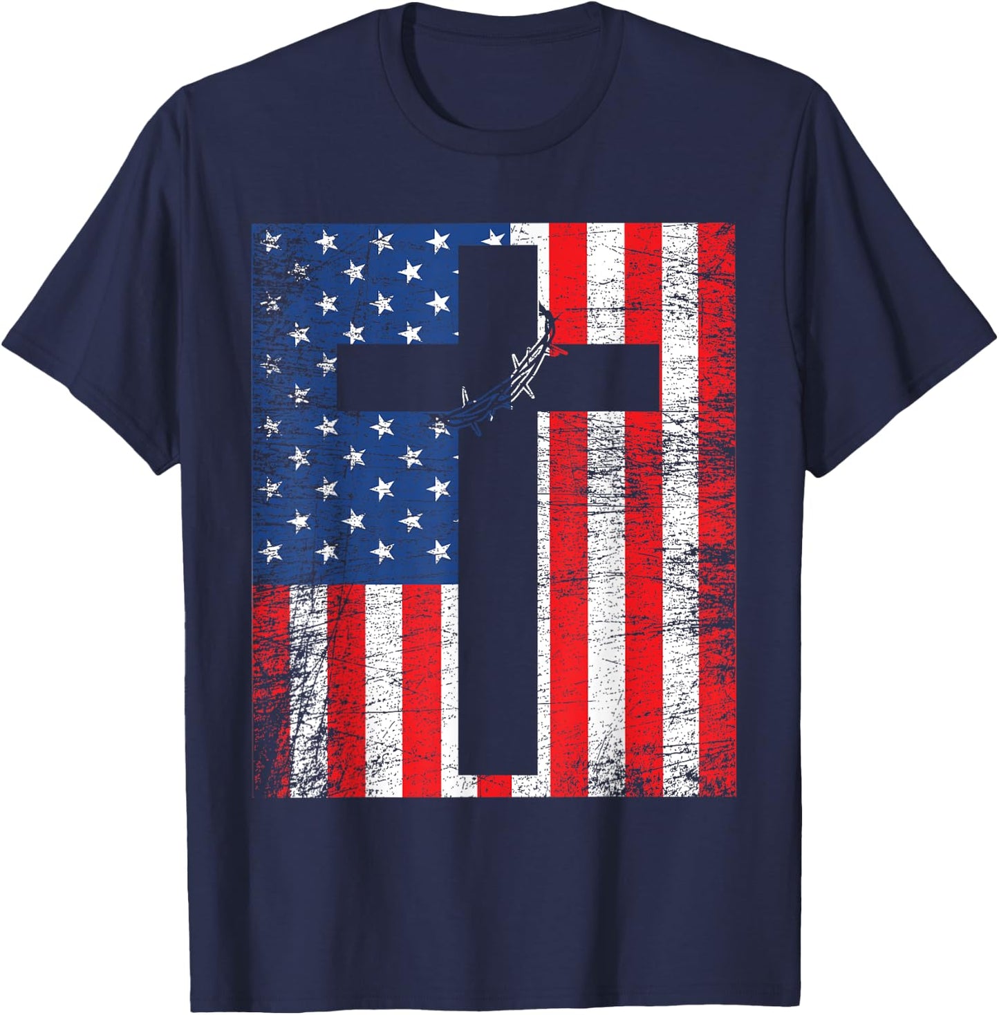 American Flag Jesus Stripes Patriotic Christian Women Men T-Shirt - T-Shirt | Navy