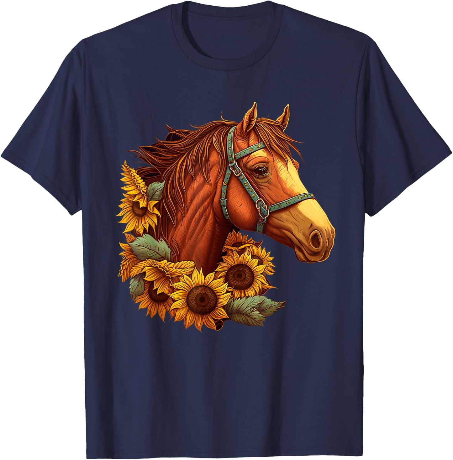 Cute Horse With Sunflowers Lover Girls Kids T-Shirt - T-Shirt | Navy