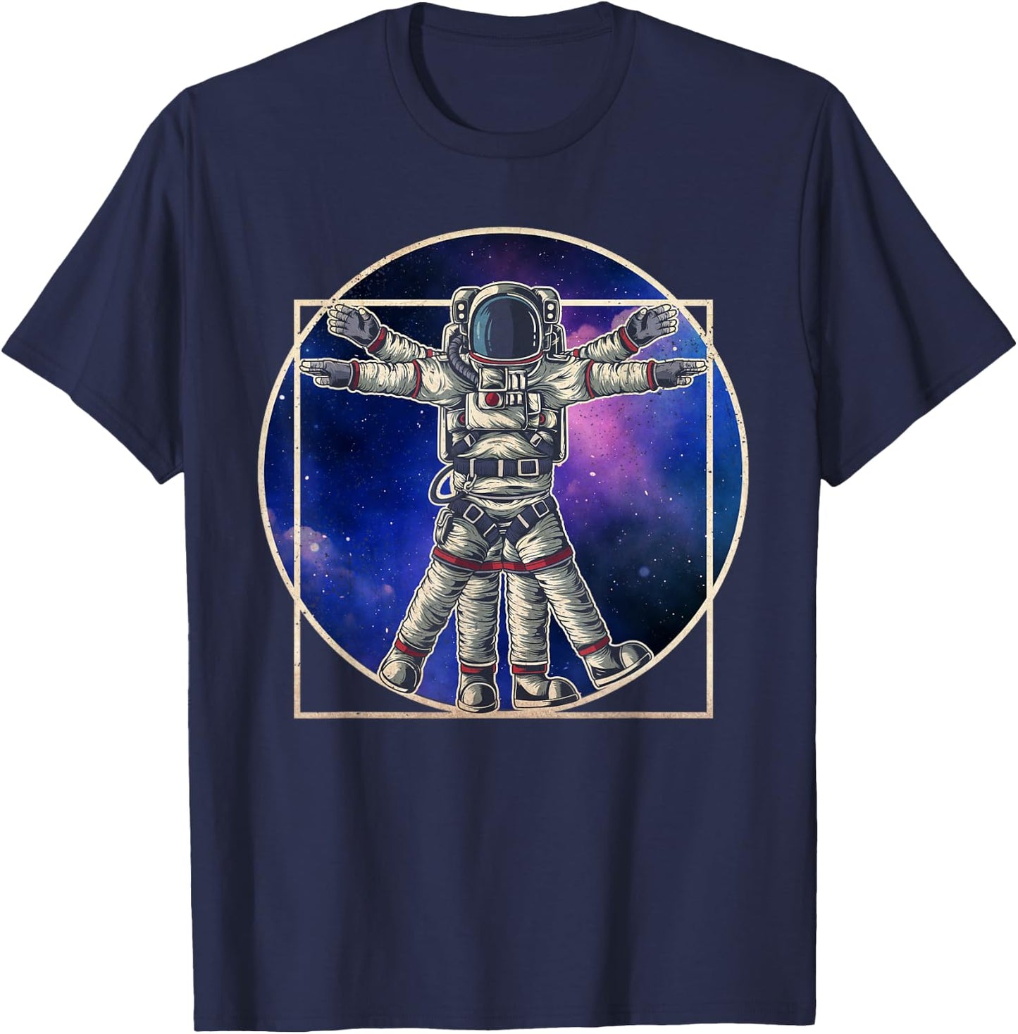 Astronaut Vitruvian Man Da Vinci Cute Funny Graphic T-Shirt - T-Shirt | Navy