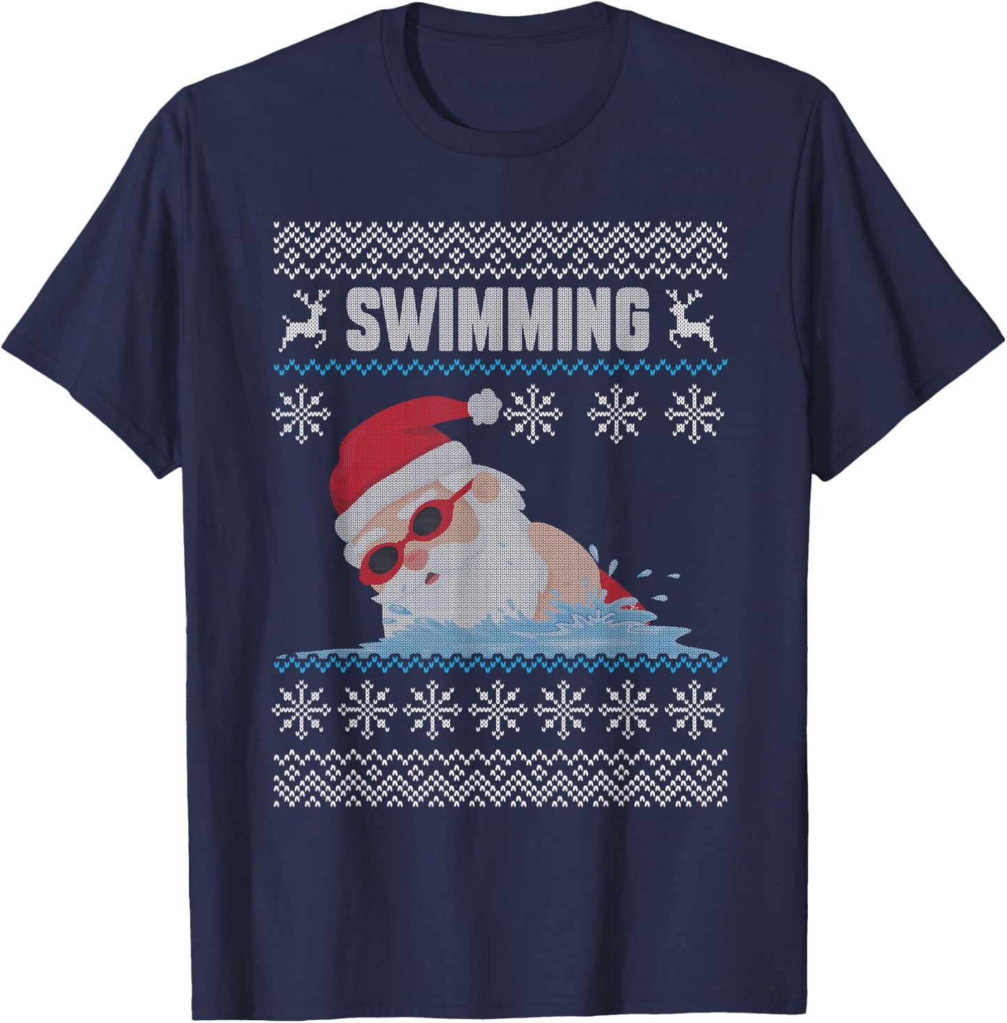 Swimming Santa Claus Swimming Pool Ugly Christmas Swimmer T-Shirt - T-Shirt | Navy