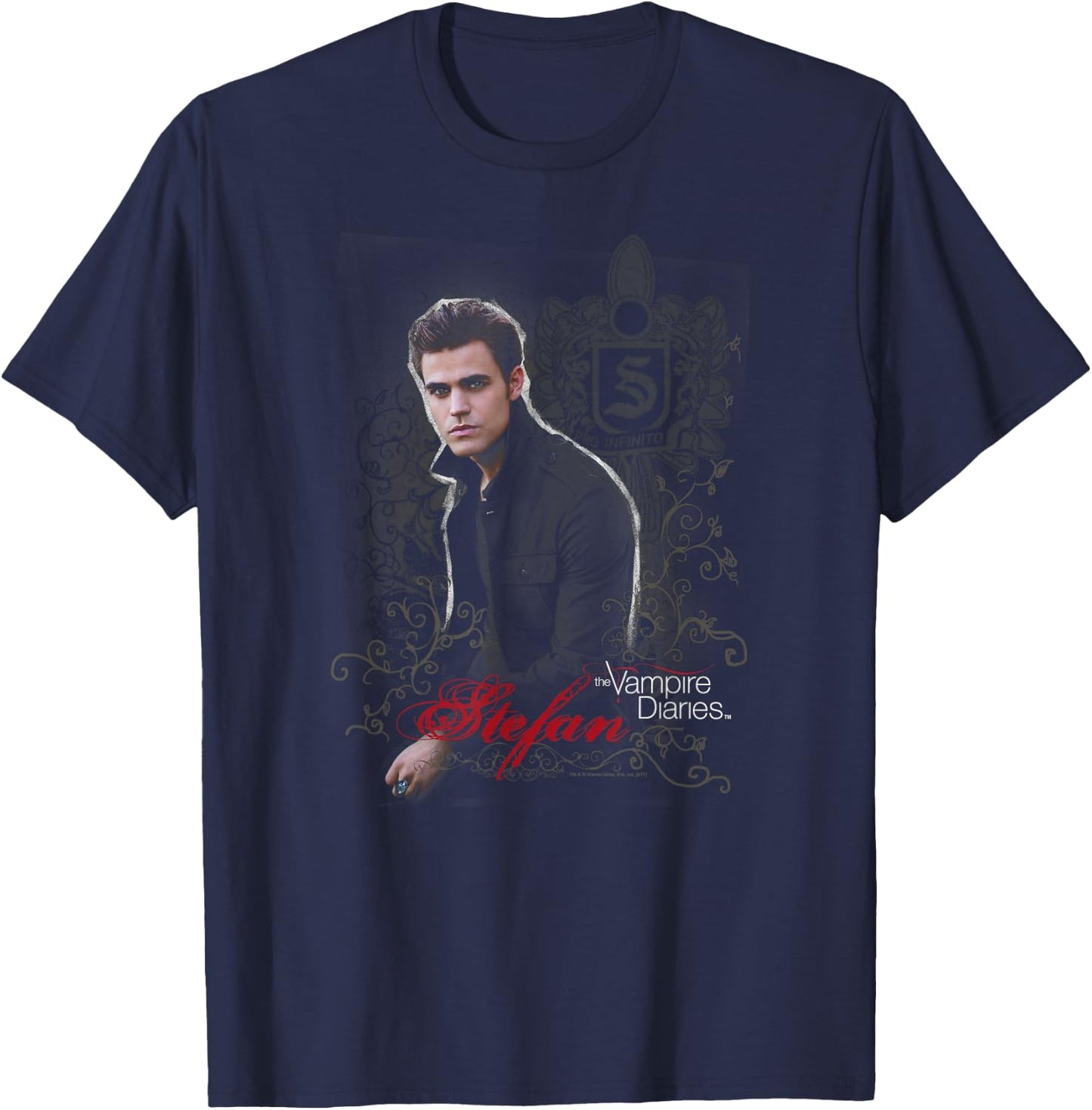 Warner Bros. Vampire Diaries Stefan -Adults Black Short Sleeve , Small T-Shirt - T-Shirt | Navy