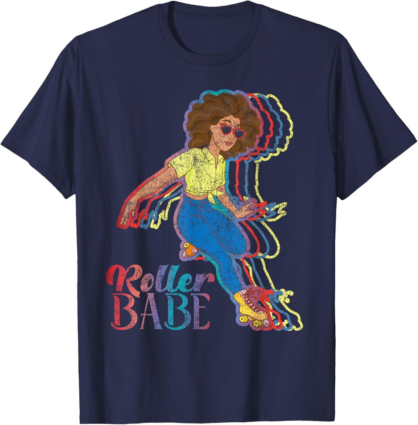Cool Roller Skating Skate Girl 1970S Retro T-Shirt - T-Shirt | Navy