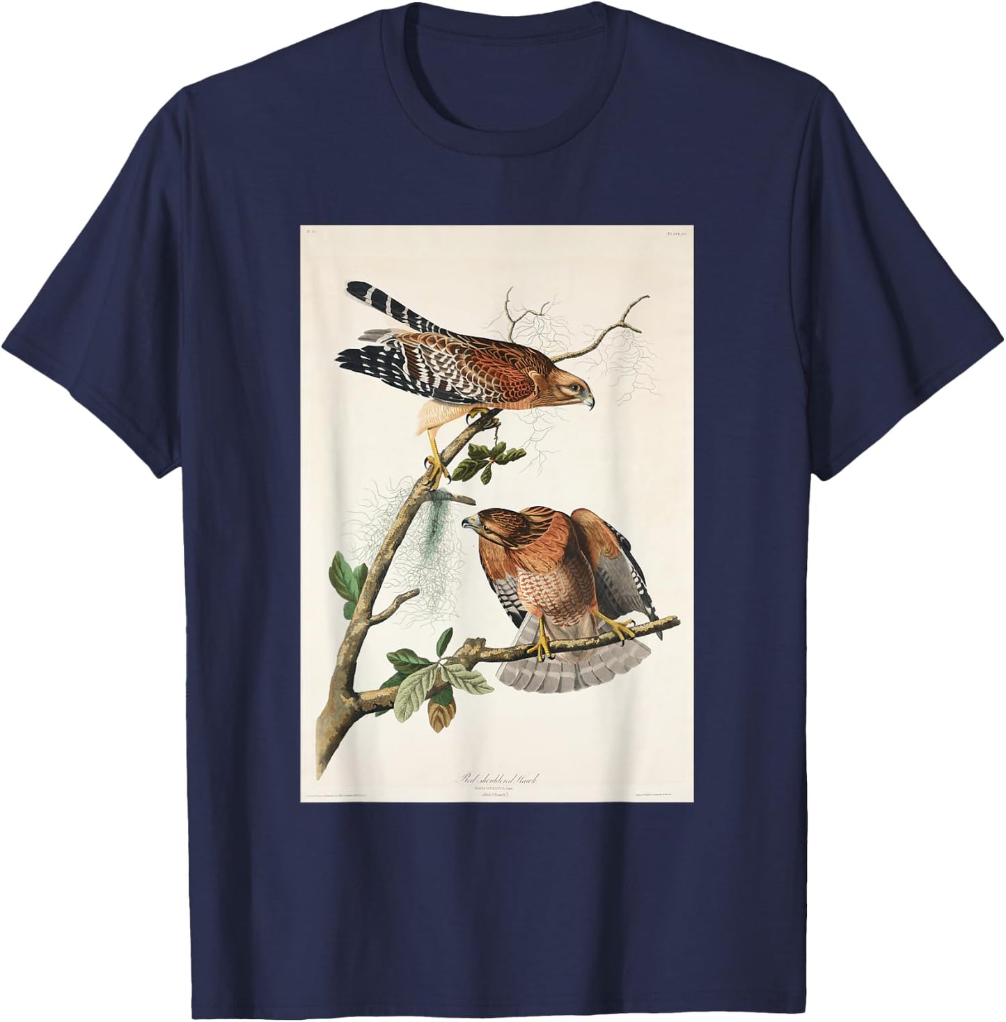 Vintage Red-Shouldered Hawks Birds Illustration Men & Women T-Shirt - T-Shirt | Navy