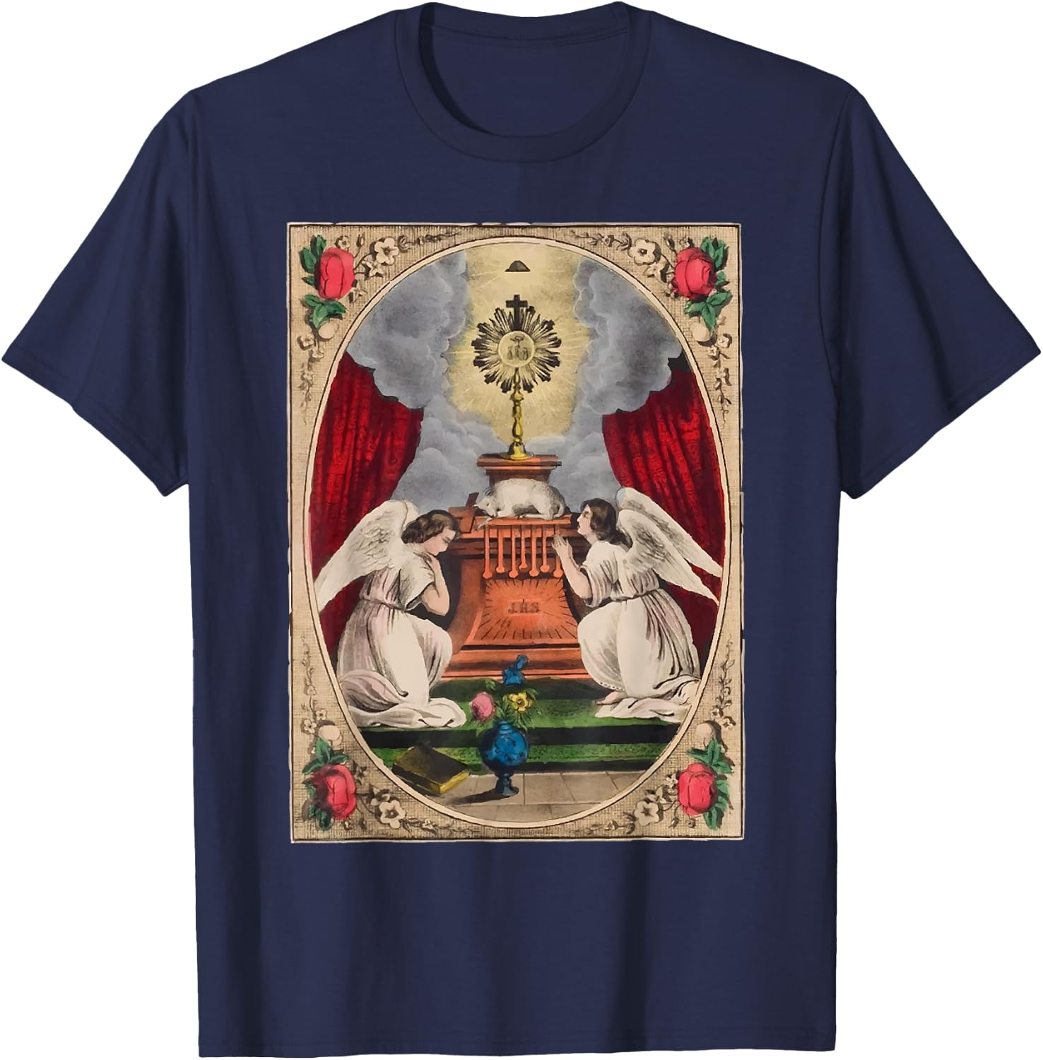 Holy Sacrament Eucharistic Adoration Catholic Altar Lamb T-Shirt - T-Shirt | Navy
