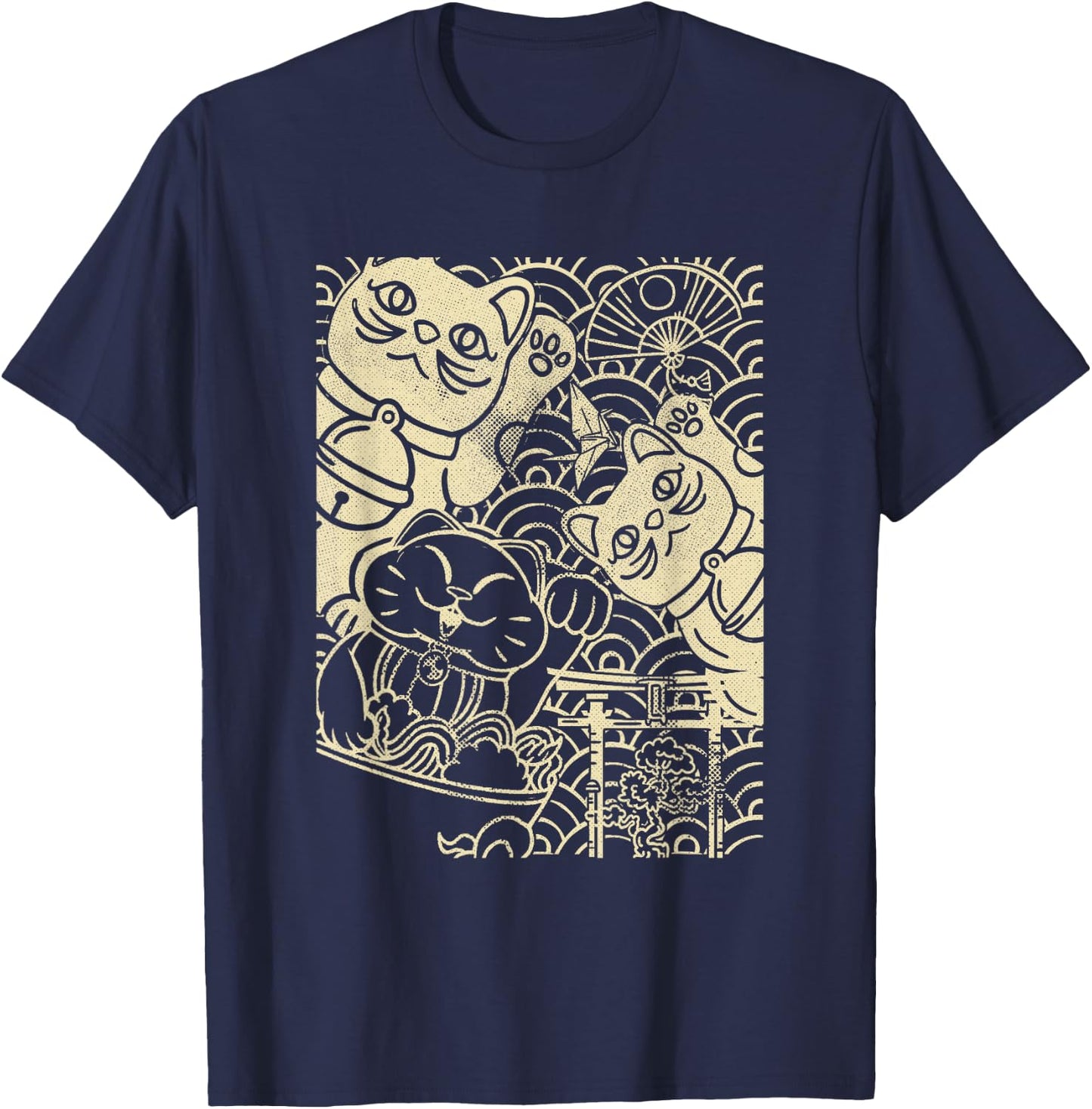 Lucky Cat Maneki-Neko Japanese Good Luck Japan Life T-Shirt - T-Shirt | Navy