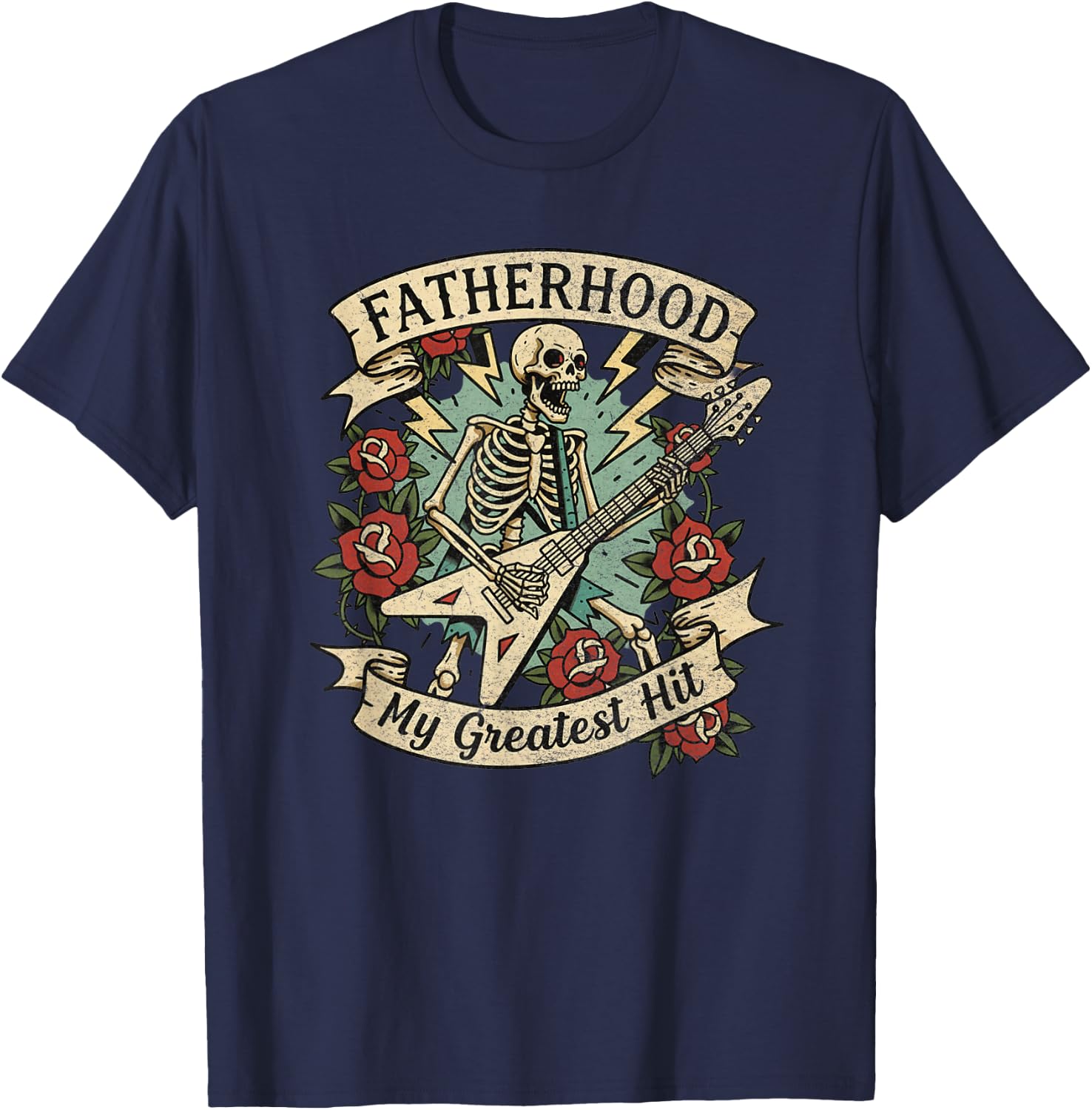 Cool Guitar Dad Fatherhood Greatest Hit Tattoo Style T-Shirt - T-Shirt | Navy
