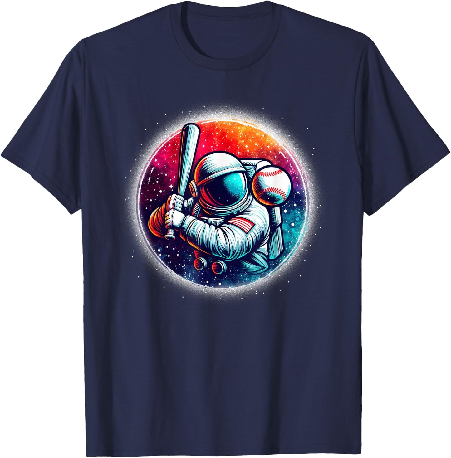Astronaut Playing Baseball in Space Boys Girls Kids T-Shirt - T-Shirt | Navy