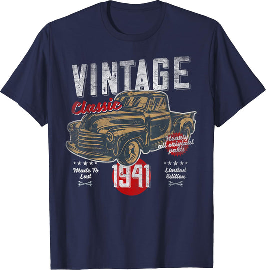 Vintage, Born 1941, Birthday, Classic Retro Pick-Up T-Shirt - T-Shirt | Navy