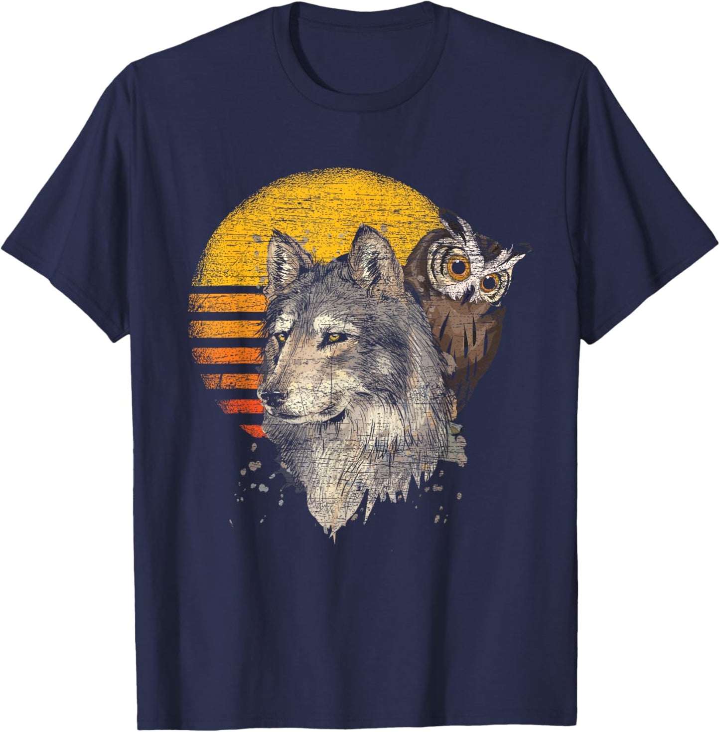 Forest Predator Ornithologist Gift Retro Wolf Owl T-Shirt - T-Shirt | Navy