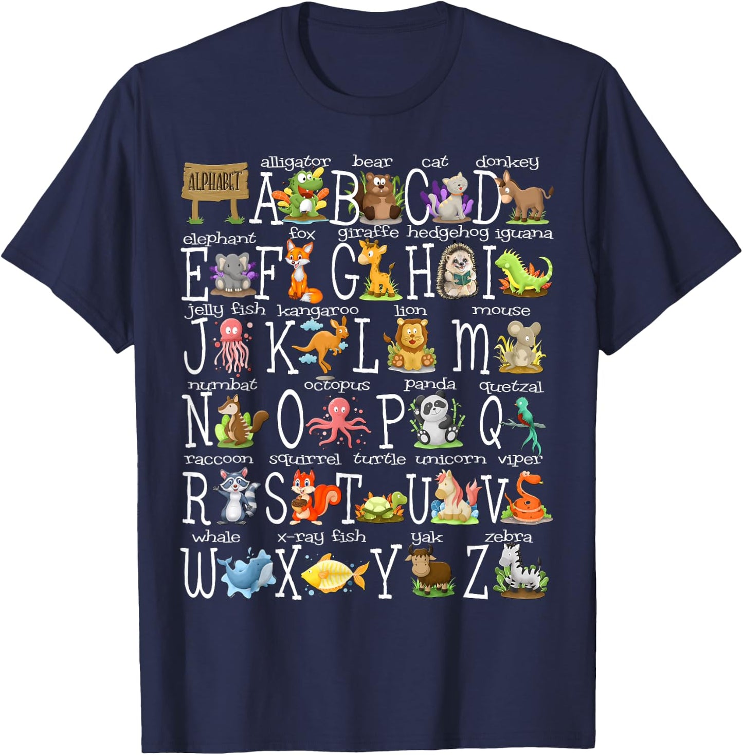 Alphabet Animals Back to School Pre-K Kindergarten Teacher T-Shirt - T-Shirt | Navy
