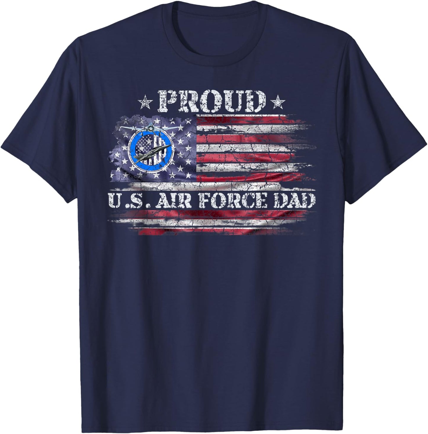 Vintage USA American Flag Proud Air Force Veteran Dad Funny T-Shirt - T-Shirt | Navy