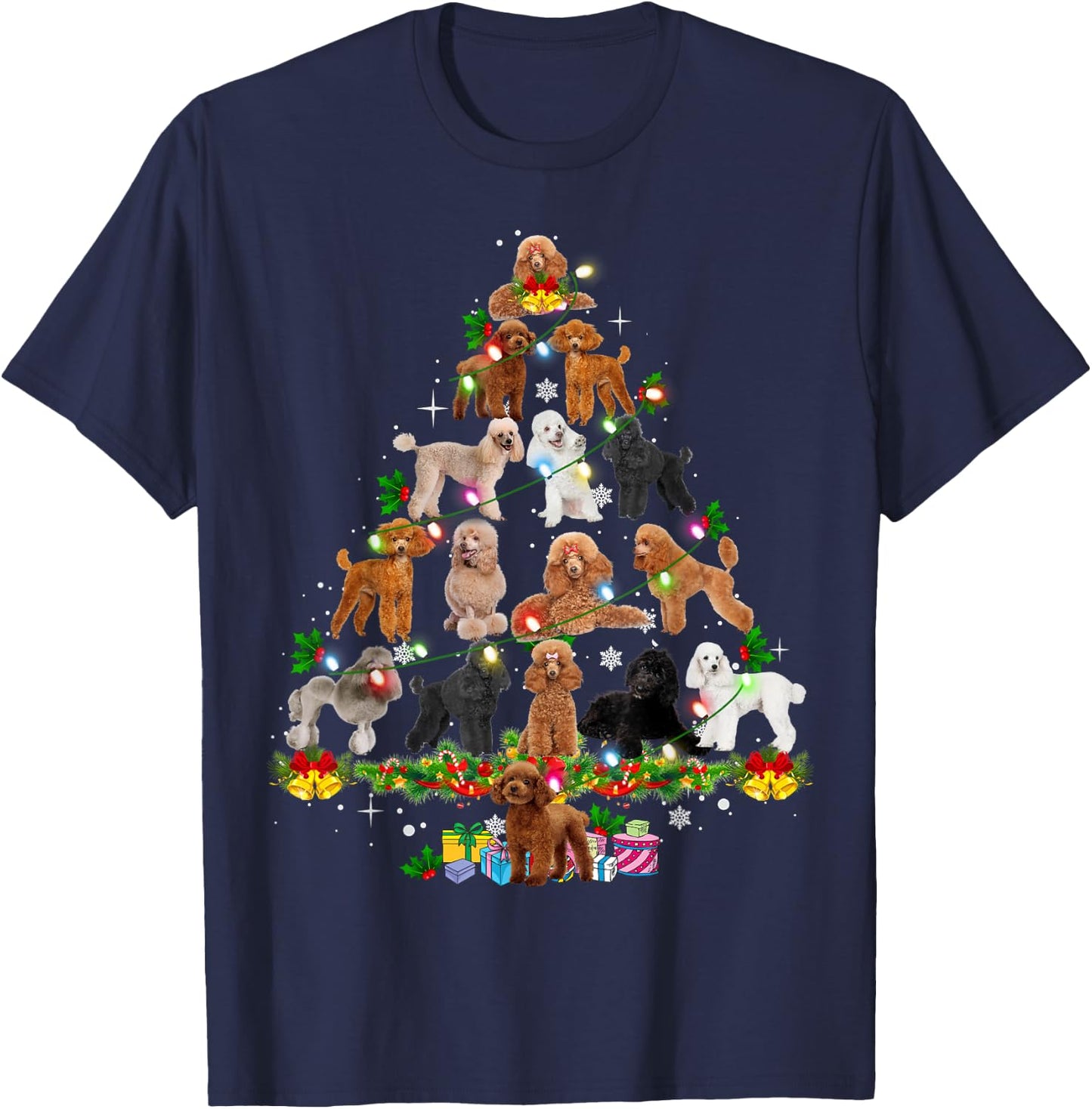 Funny Poodle Christmas Tree Ornament Decor Xmas Dog Dad Mom T-Shirt - T-Shirt | Navy