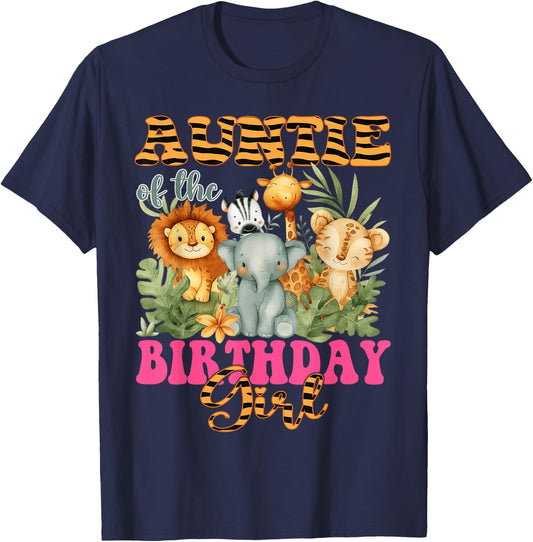 Auntie of The Birthday Girl Safari Animal Lover T-Shirt - T-Shirt | Navy