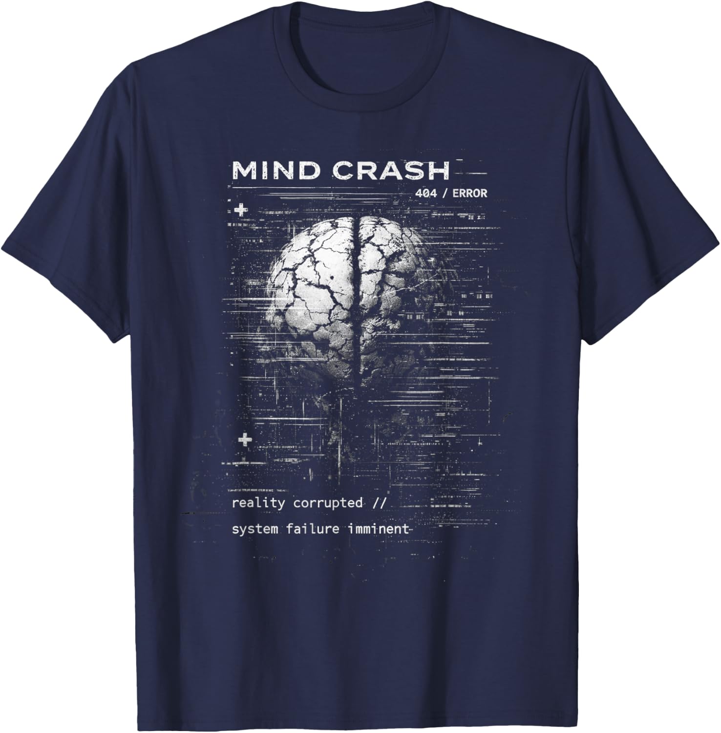 Mind Crash Error Glitch Brain T-Shirt - T-Shirt | Navy