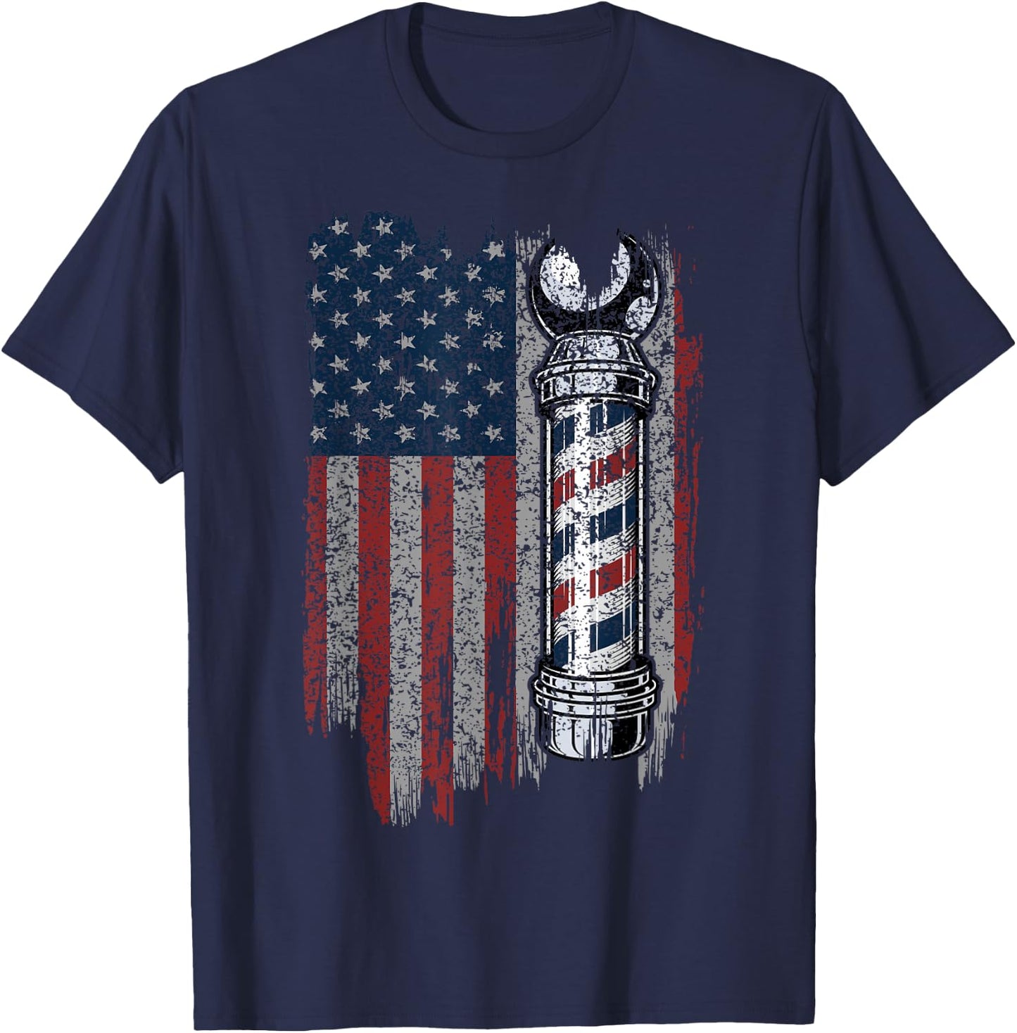 American Flag Barber - Barbershop Gift Patriotic Barber Men T-Shirt - T-Shirt | Navy