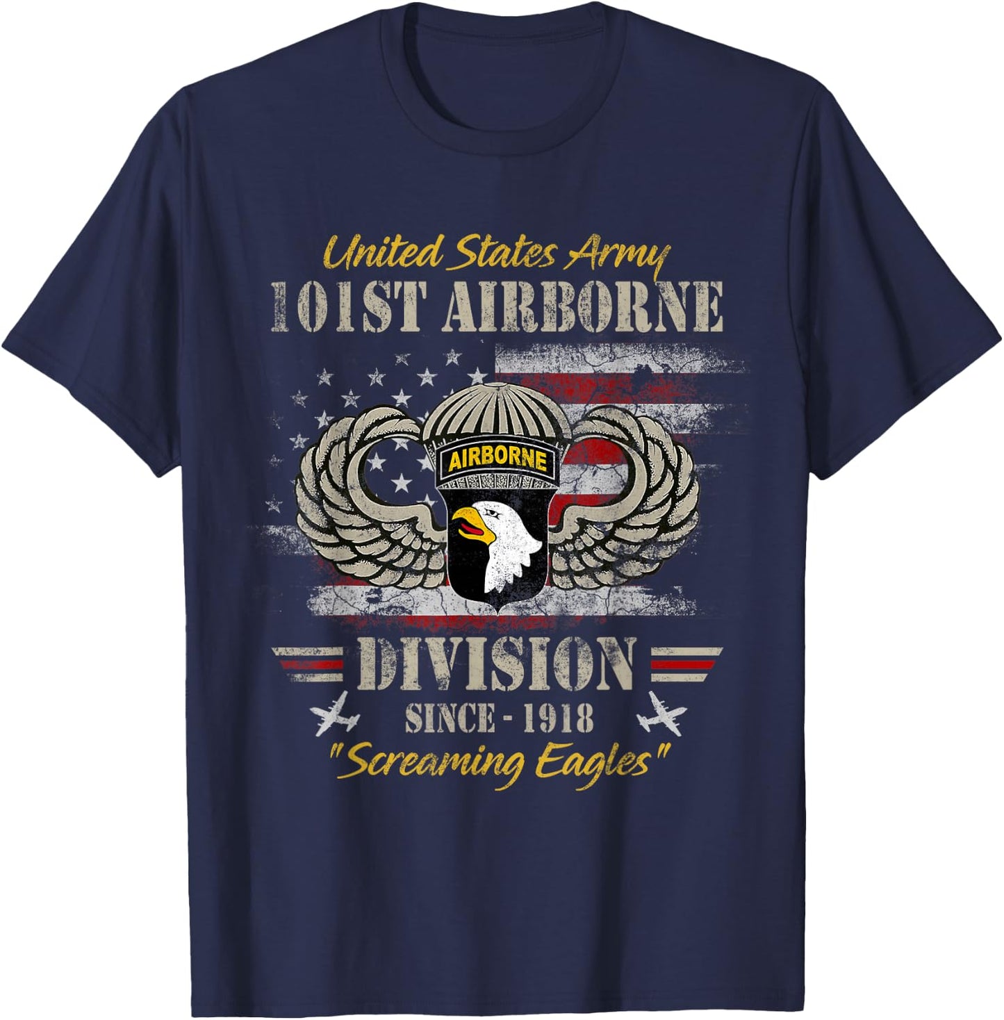 U.S Army 101st Airborne Paratrooper Veteran Screaming Eagles T-Shirt - T-Shirt | Navy