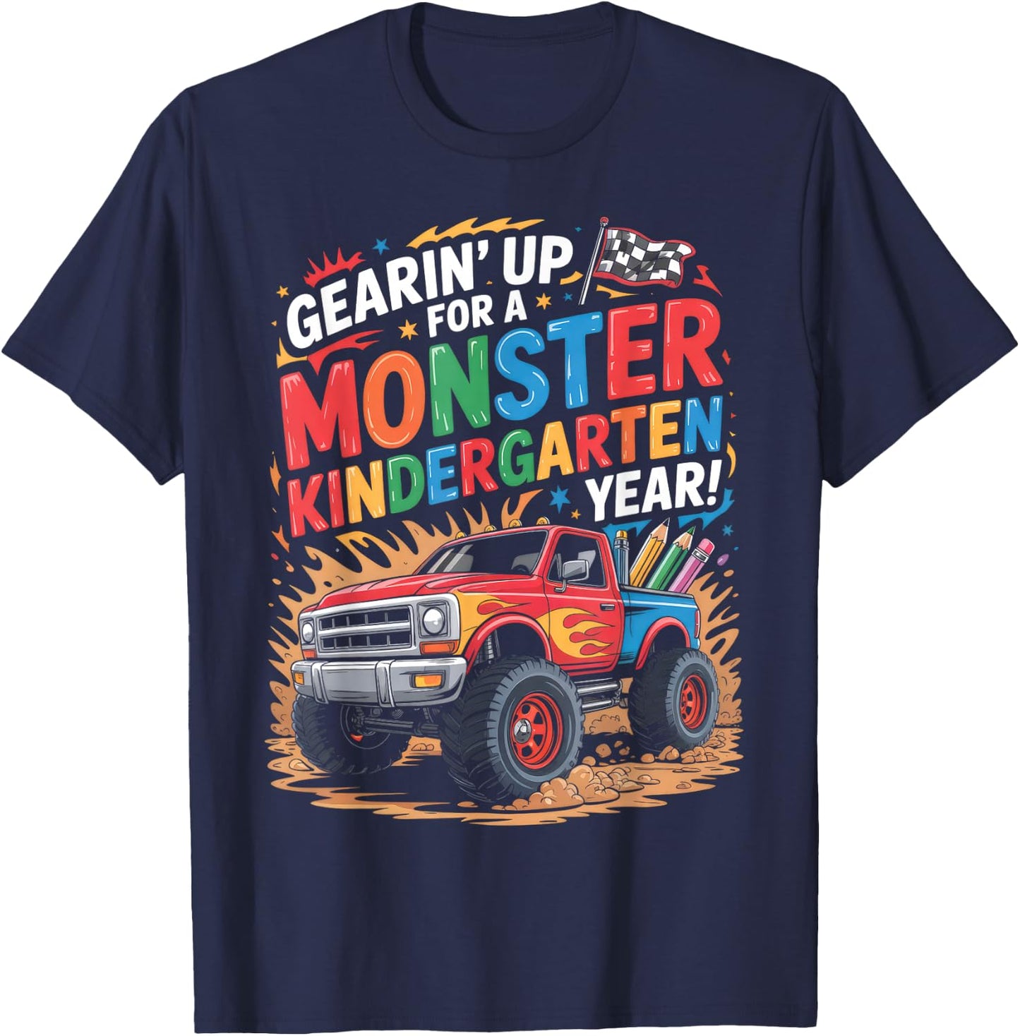 Back to School Kindergarten Monster Truck First Day Boys T-Shirt - T-Shirt | Navy