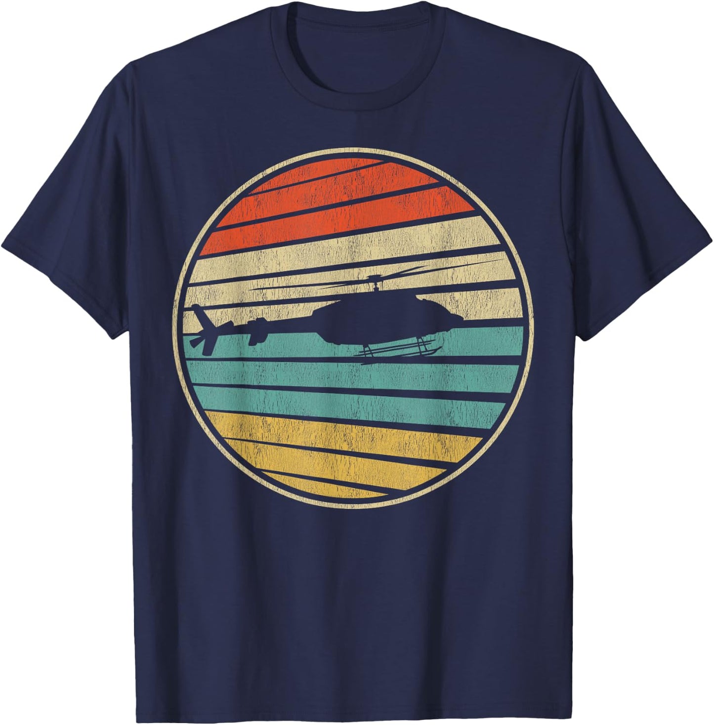 Cute Helicopter Gift Retro Vintage 70s 80s Helicopter Pilot T-Shirt - T-Shirt | Navy